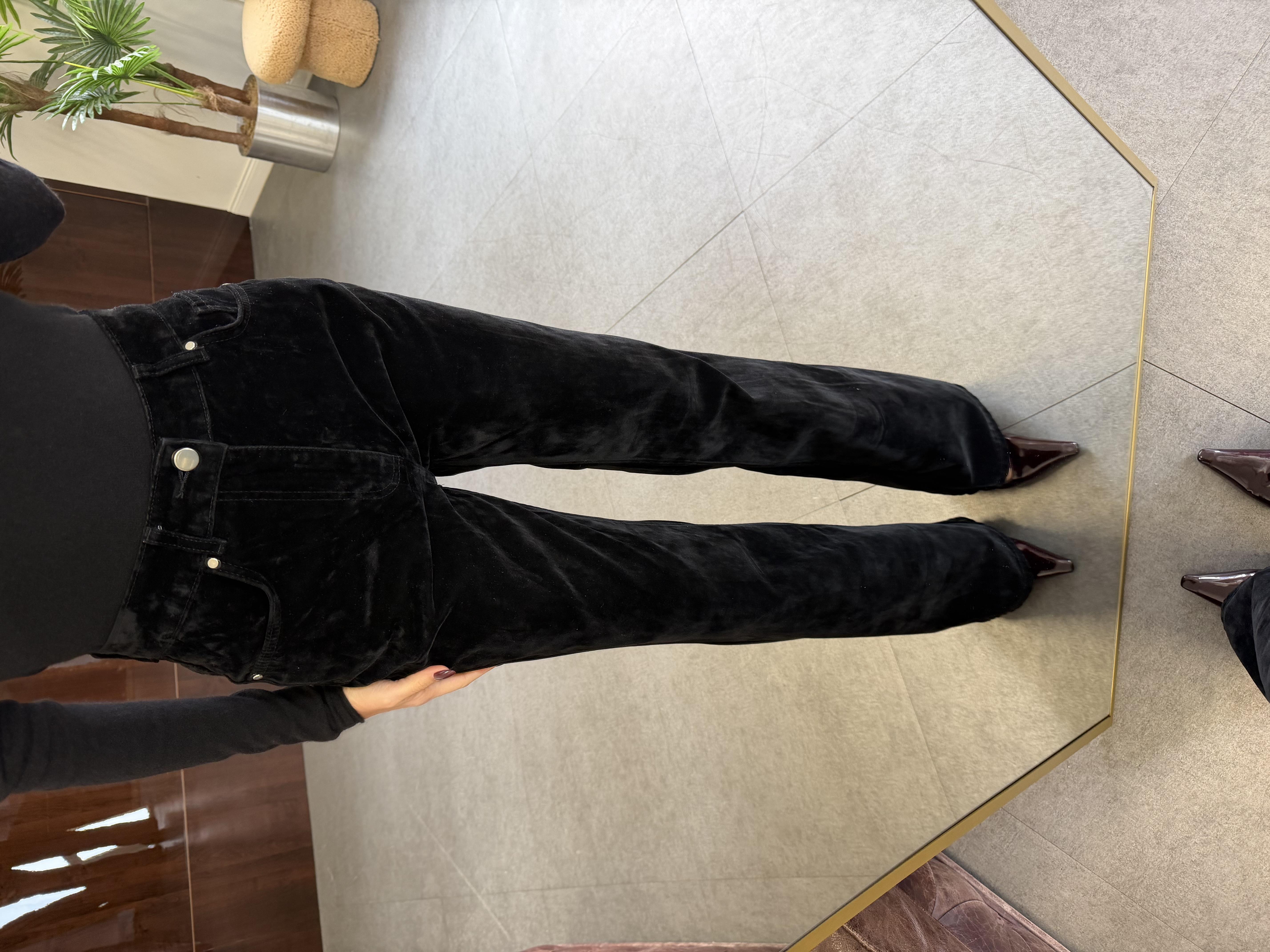 Siyah Flok Kaplama Wide Leg Pantolon