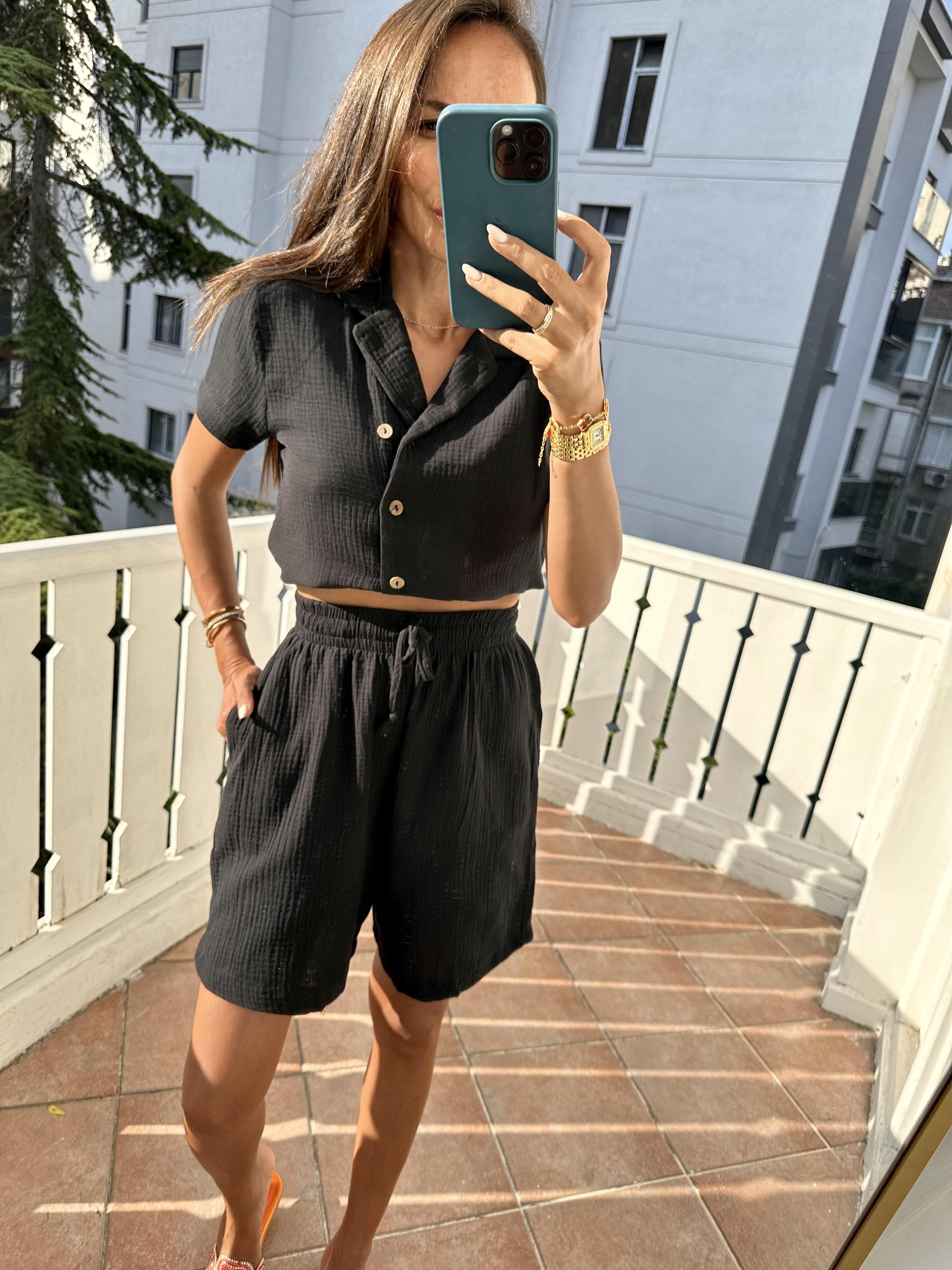 Siyah Gofre Kadın Takım