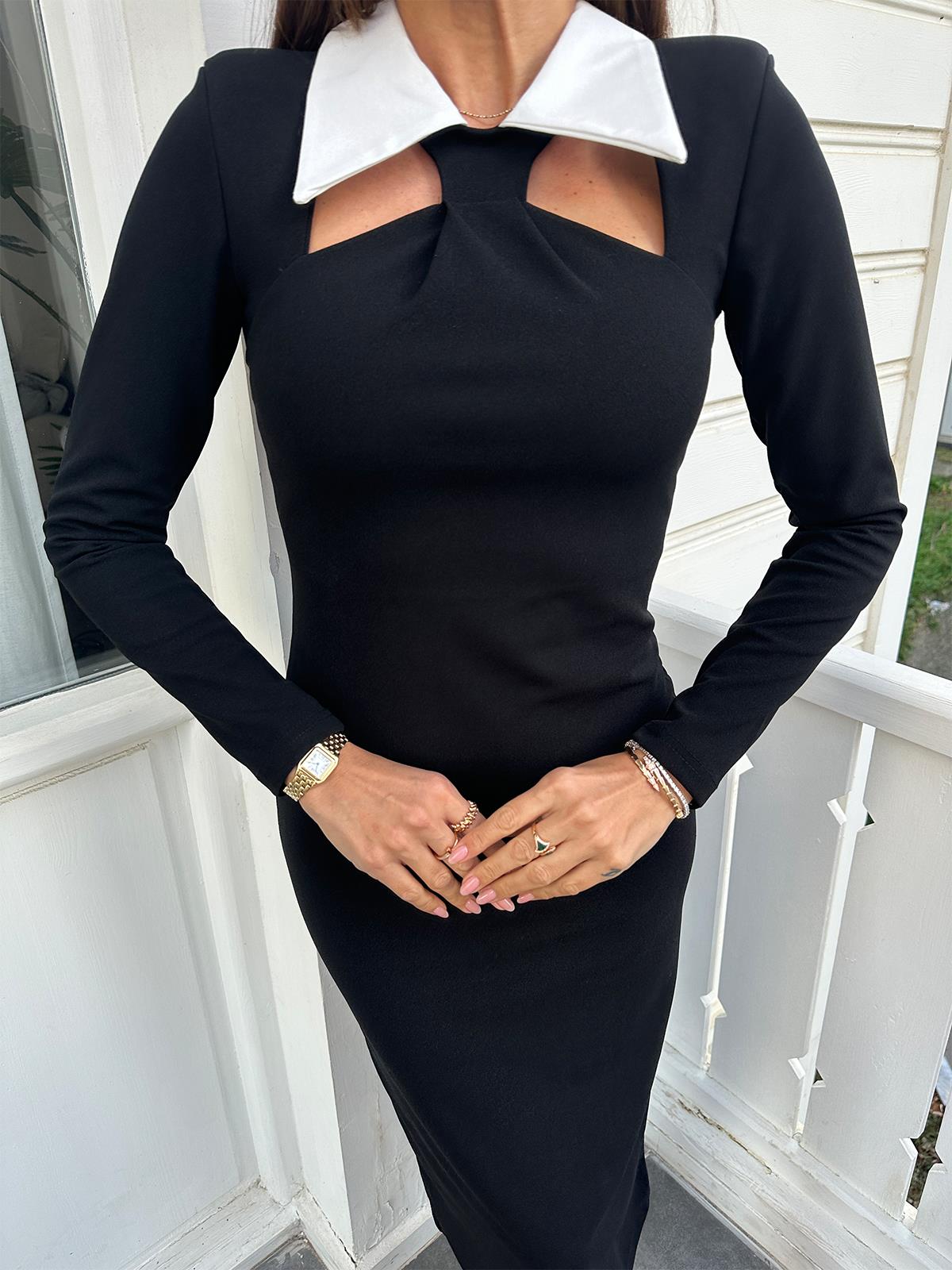 Siyah Gömlek Yaka Elbise