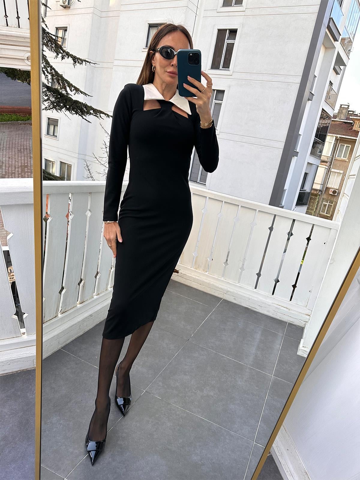 Siyah Gömlek Yaka Elbise