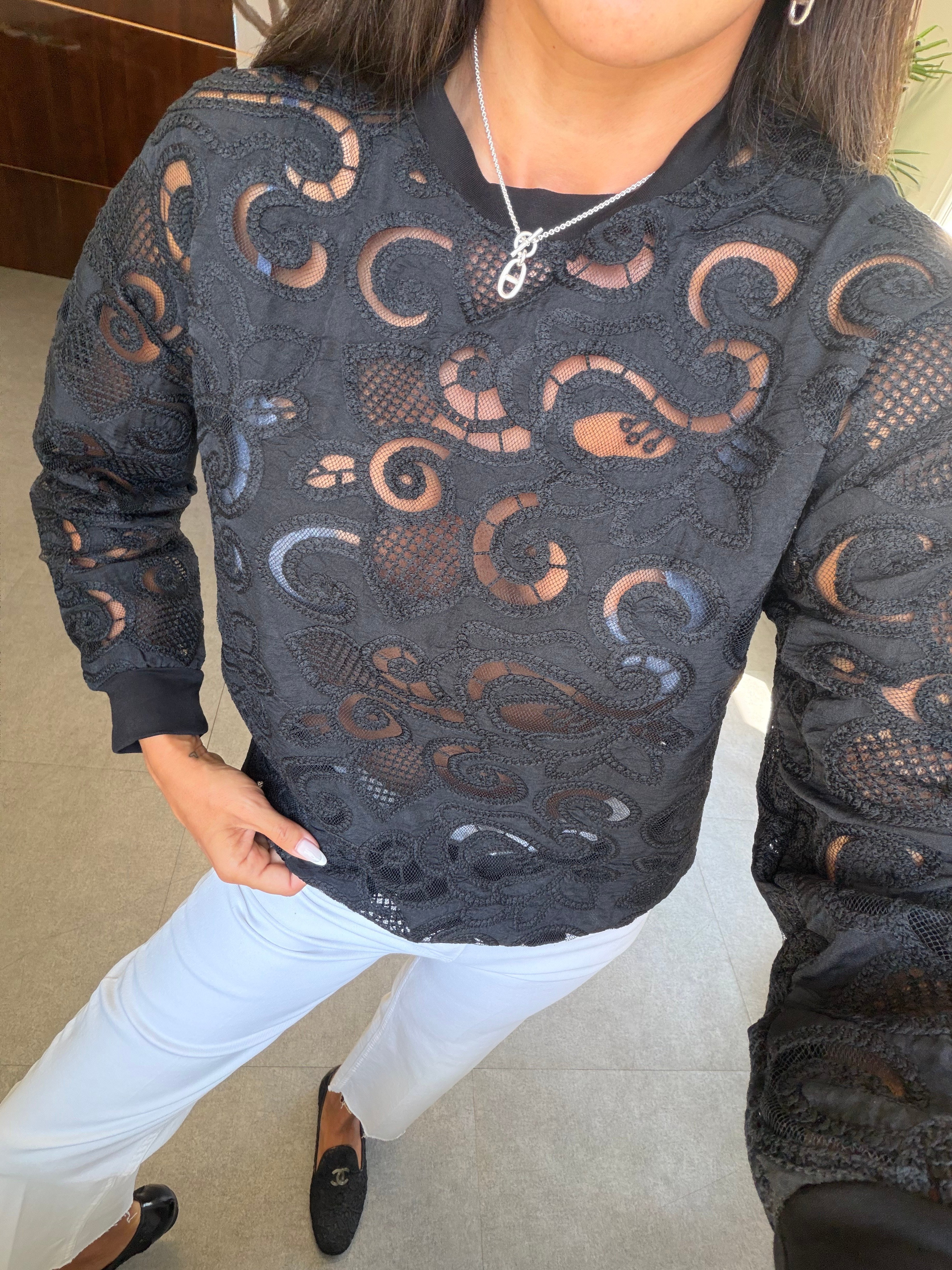 Siyah Güpürlü Sweatshirt