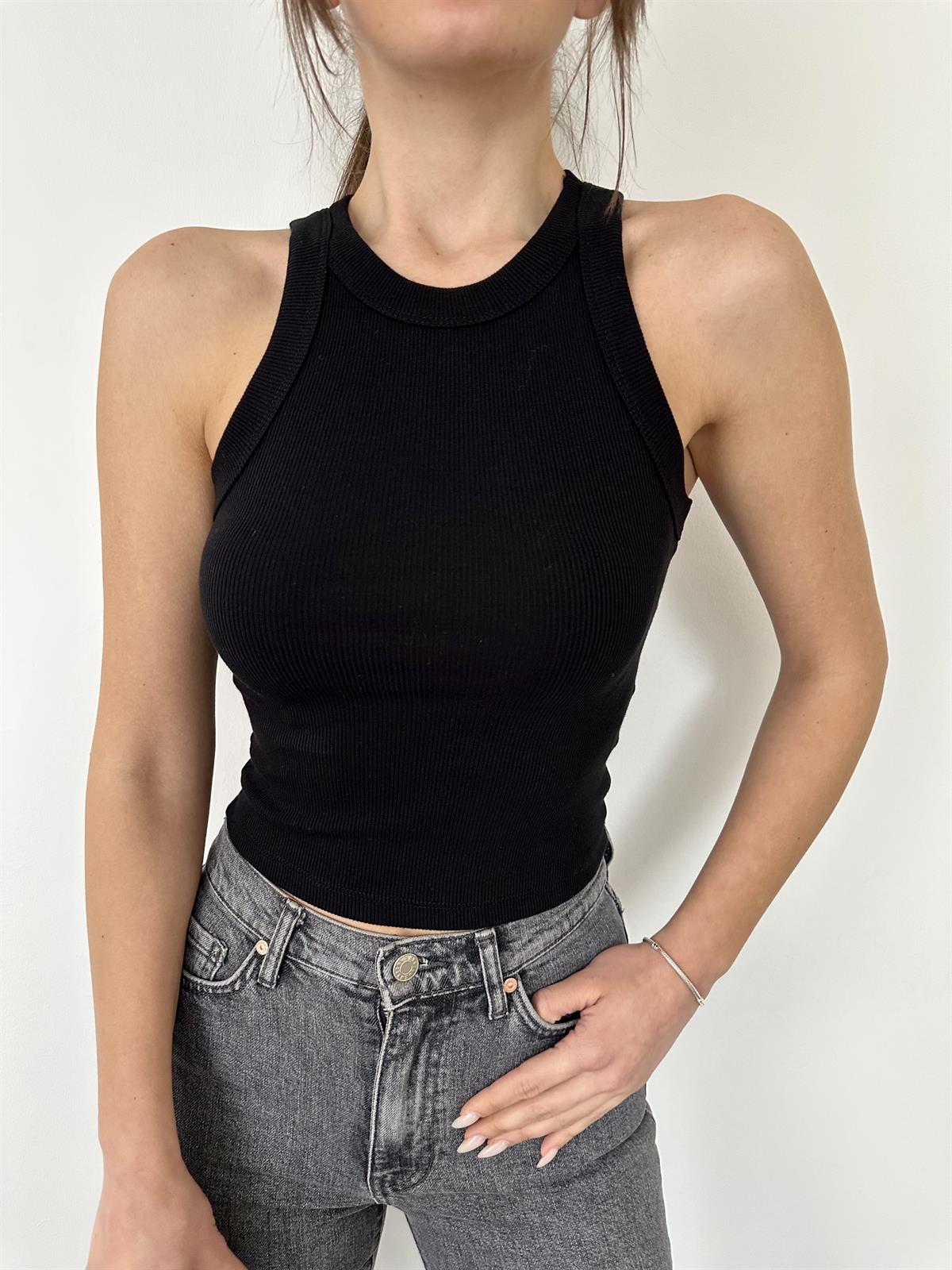 Siyah Halter Yaka Basic Bluz