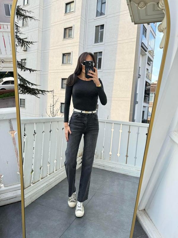 Siyah İnce Kayık Yaka Bluz