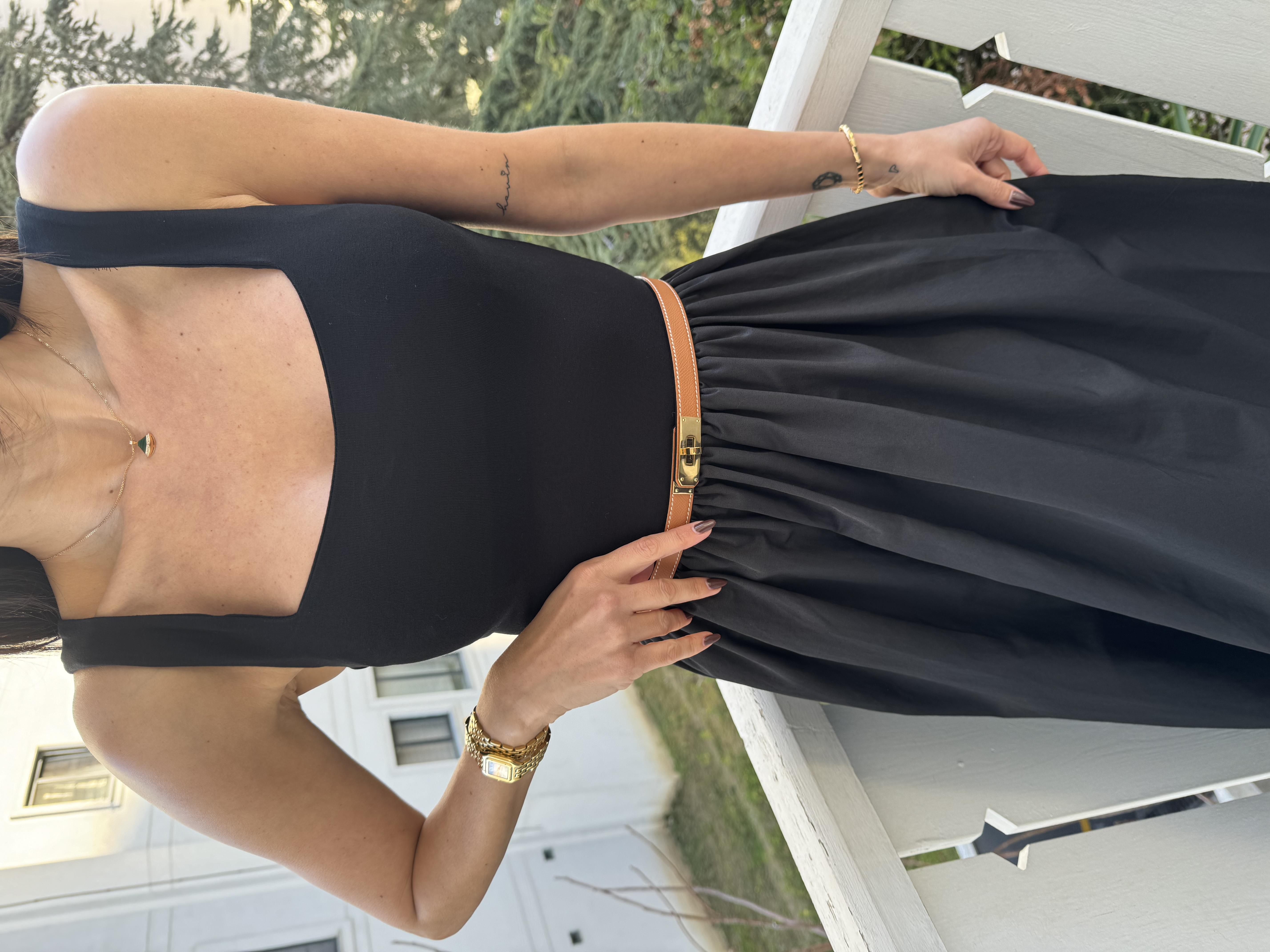 Siyah Kalın Askılı Uzun Elbise