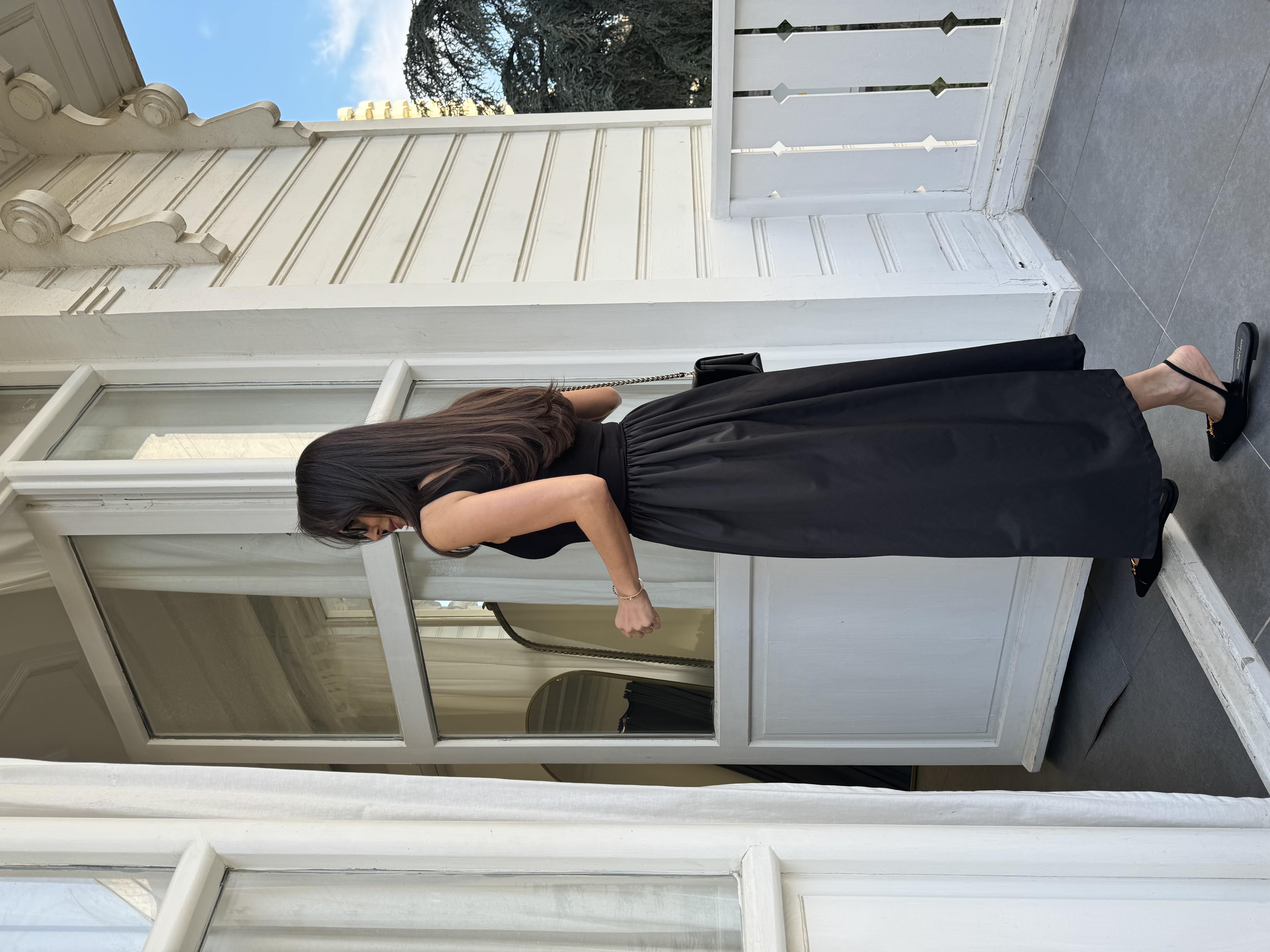 Siyah Kalın Askılı Uzun Elbise