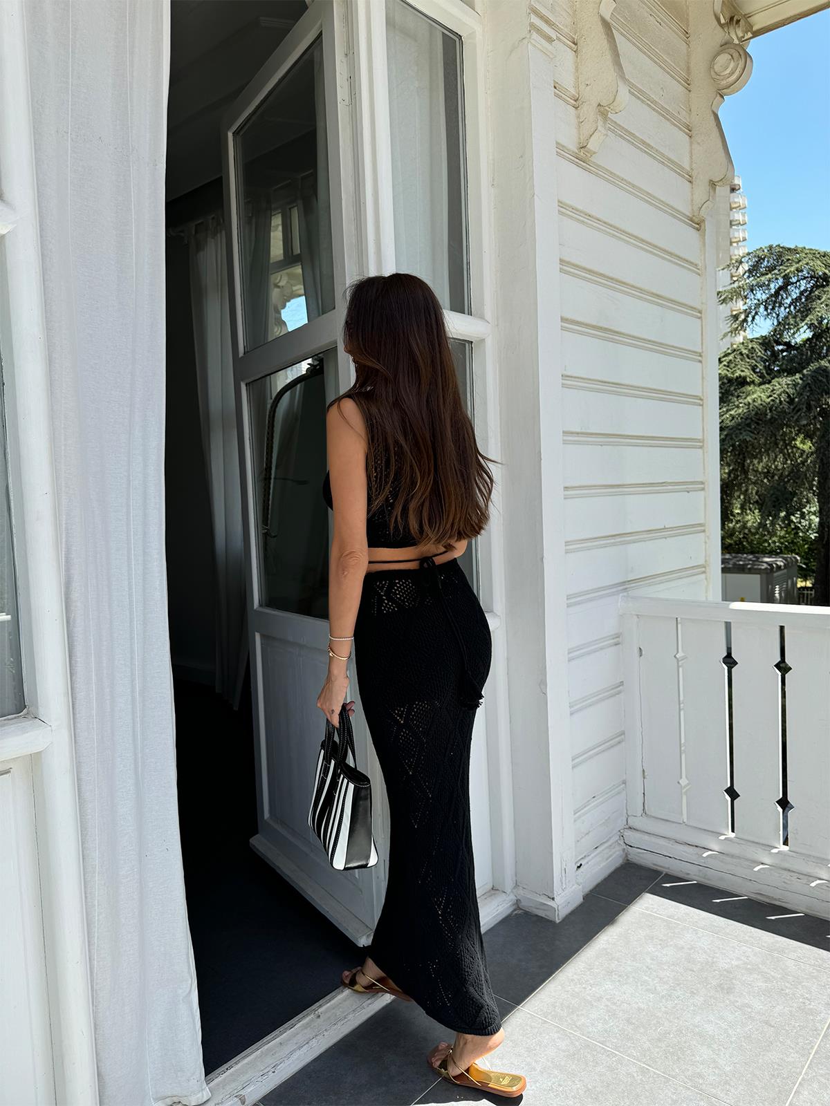 Siyah Merserize Crop Etek Takım