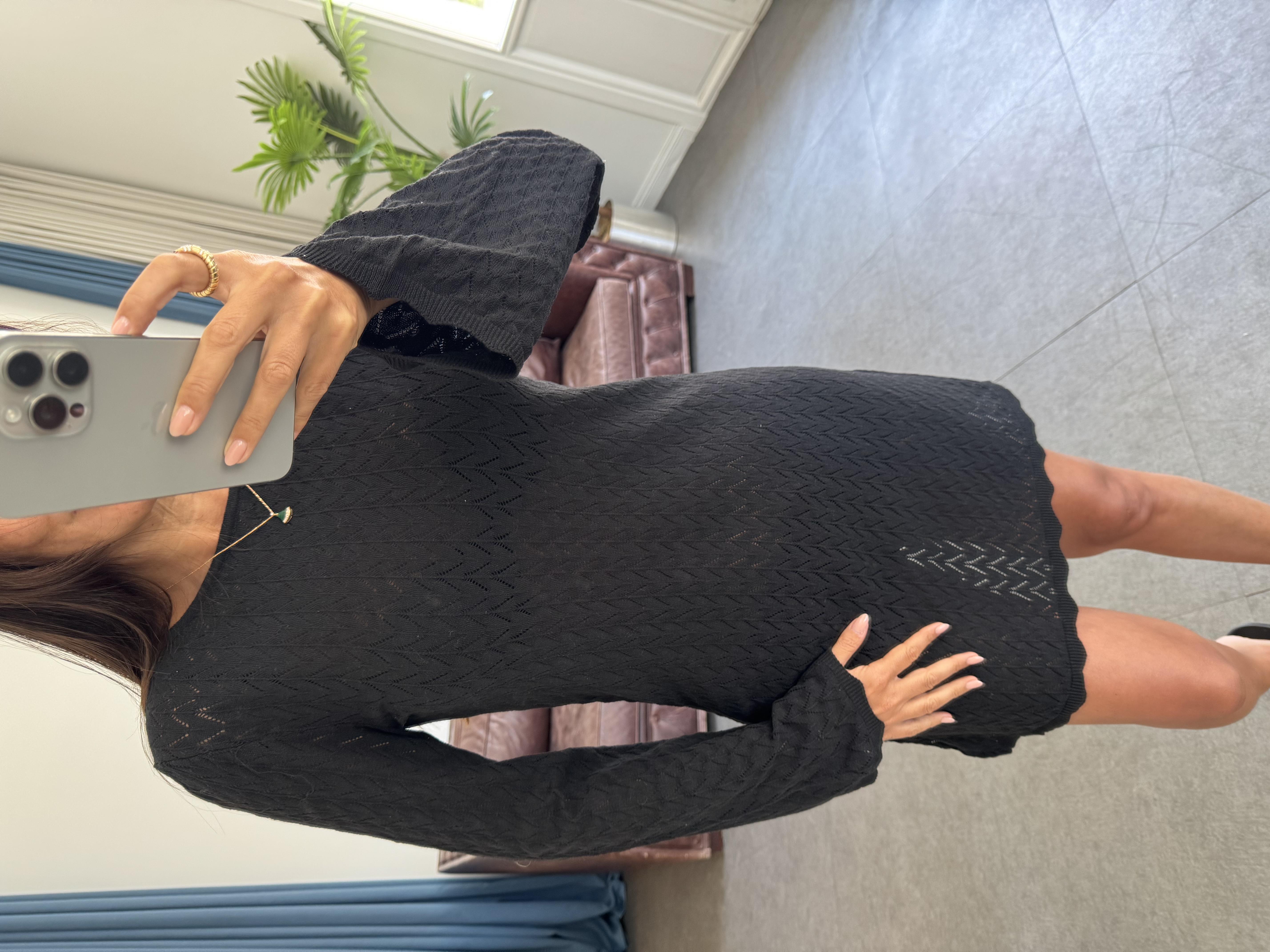 Siyah Mini Örme Elbise