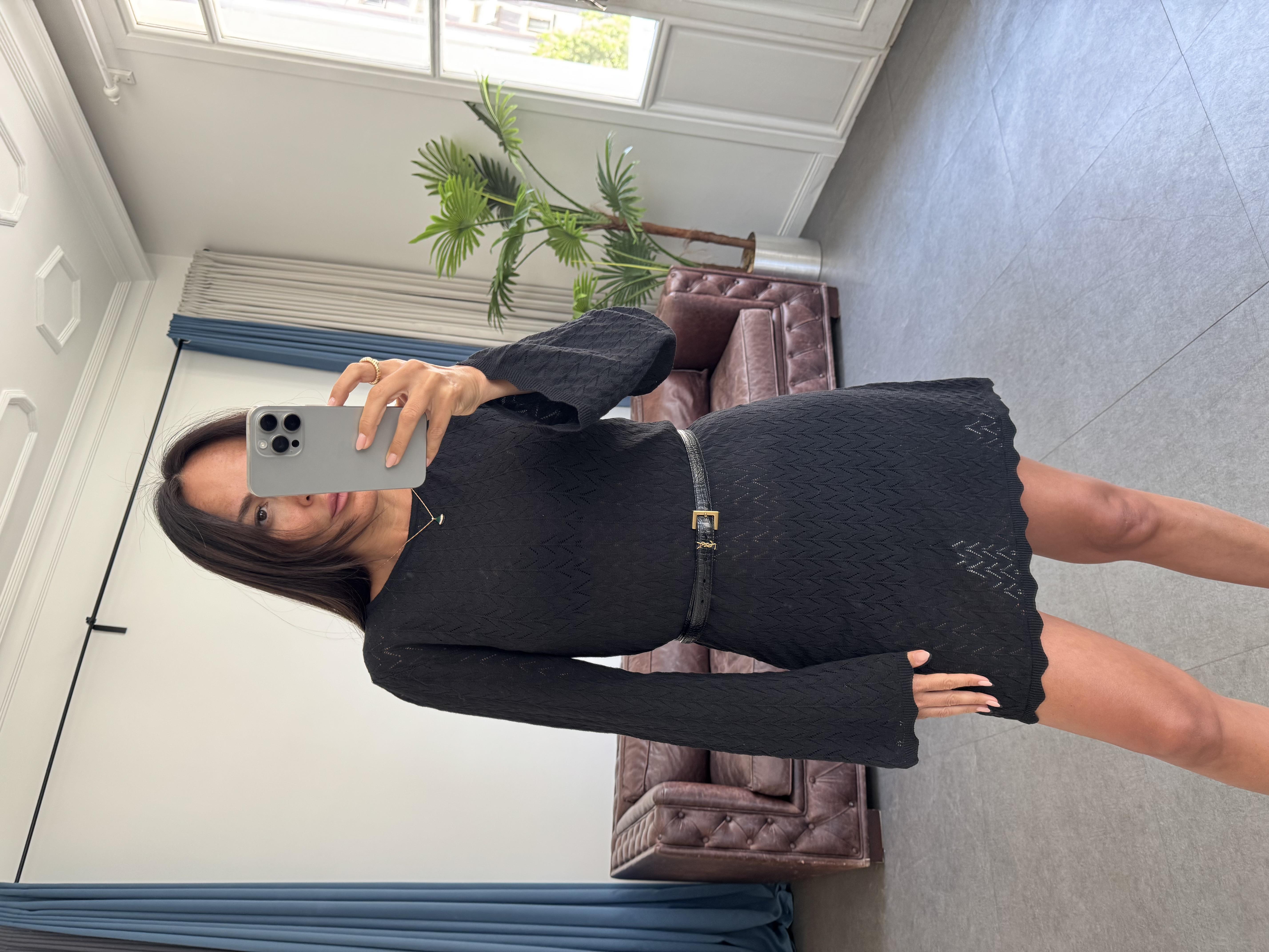 Siyah Mini Örme Elbise