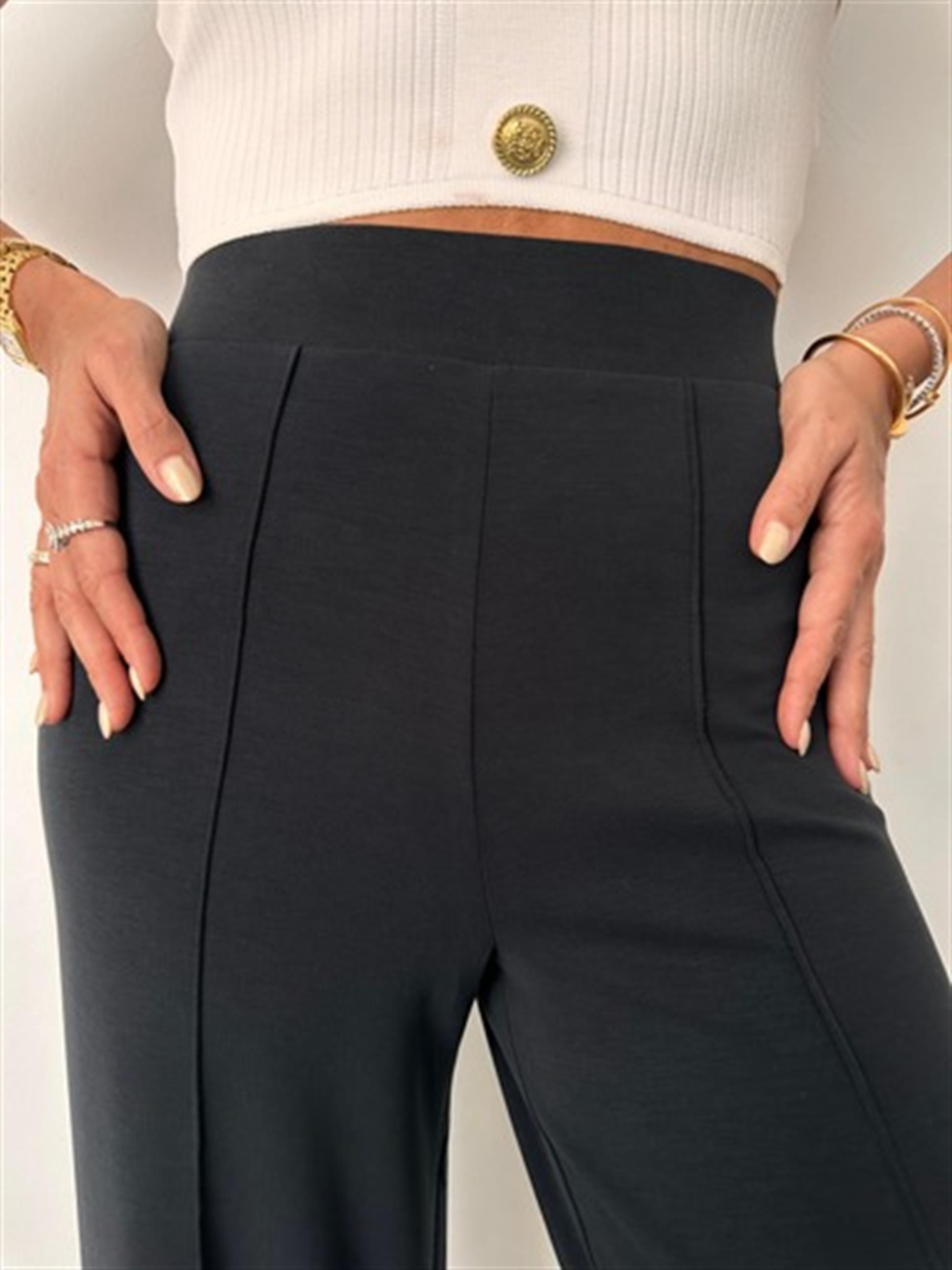 Siyah Modal Önden Dikişli Pantolon