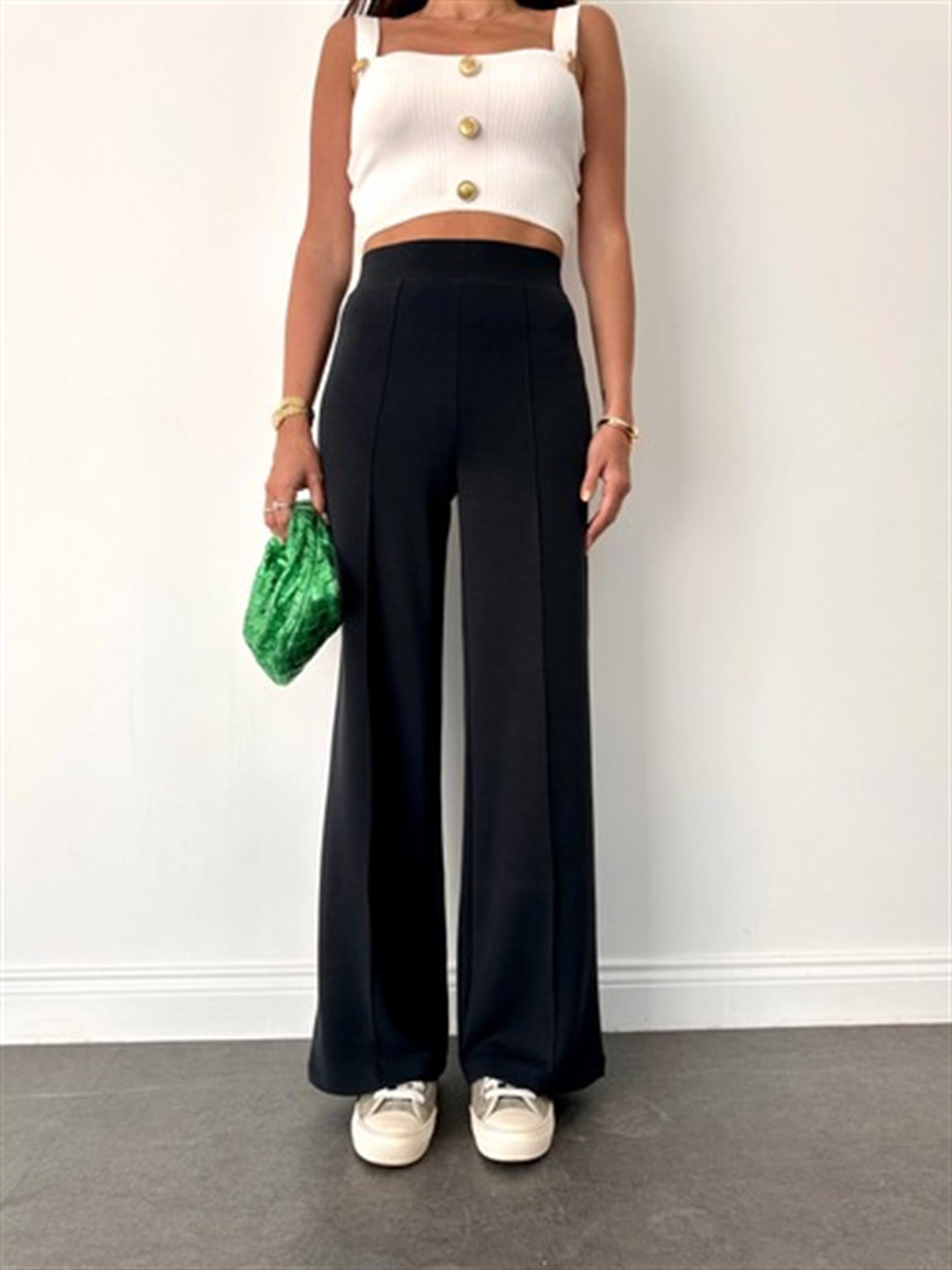 Siyah Modal Önden Dikişli Pantolon