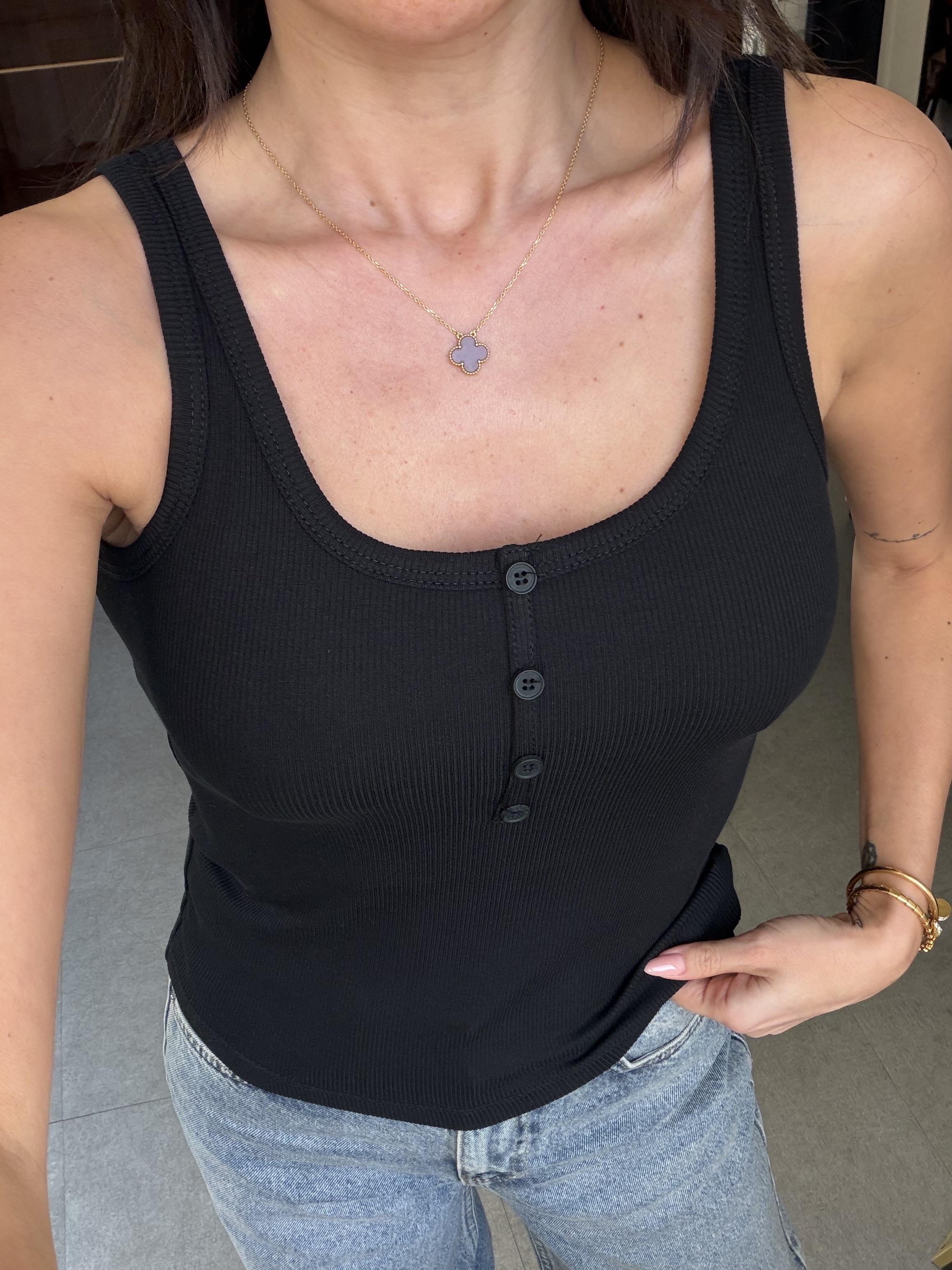 Siyah Önden Düğmeli Atlet Bluz