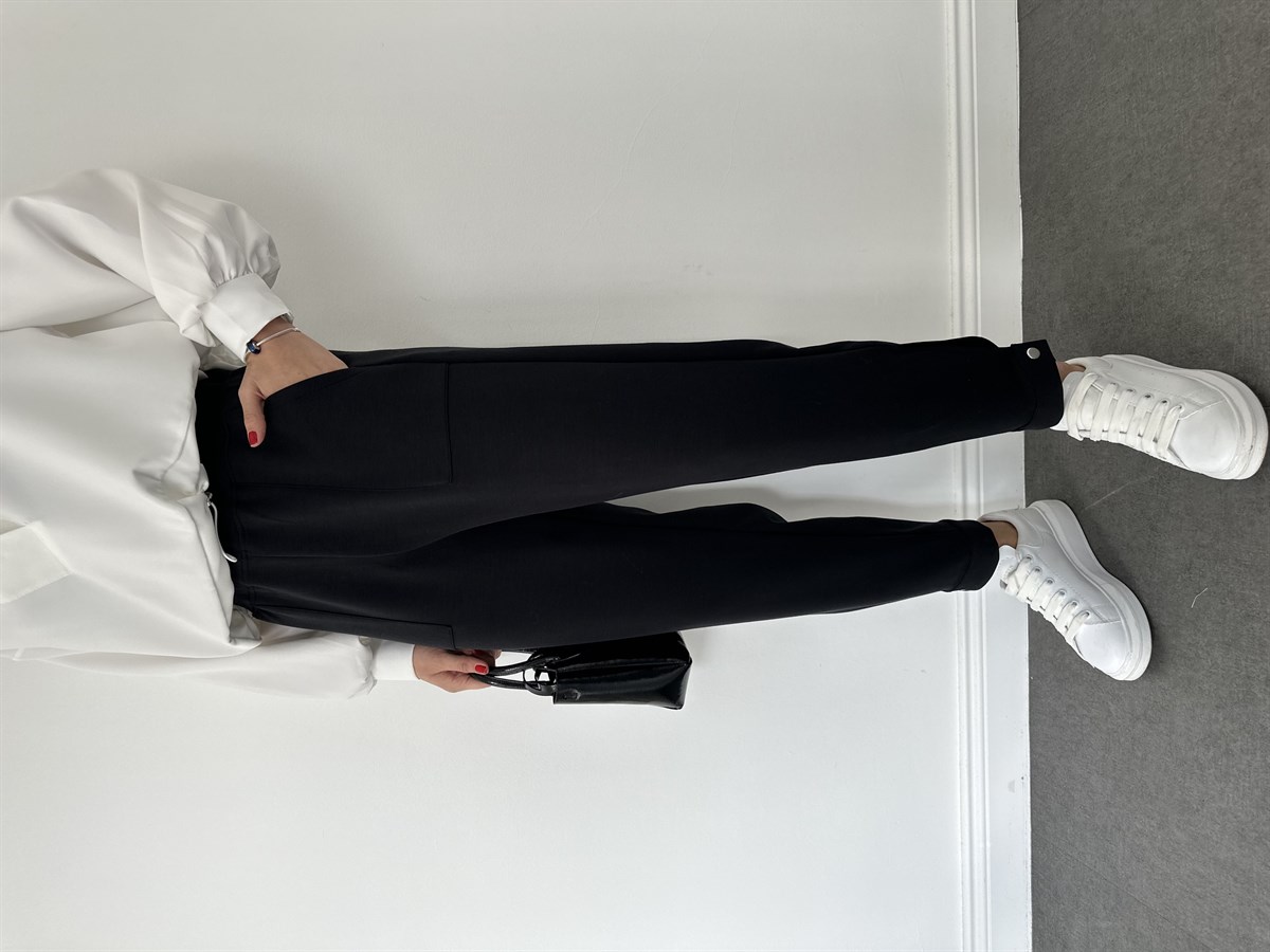 Siyah Paçası Çıtçıtlı Modal Eşofman