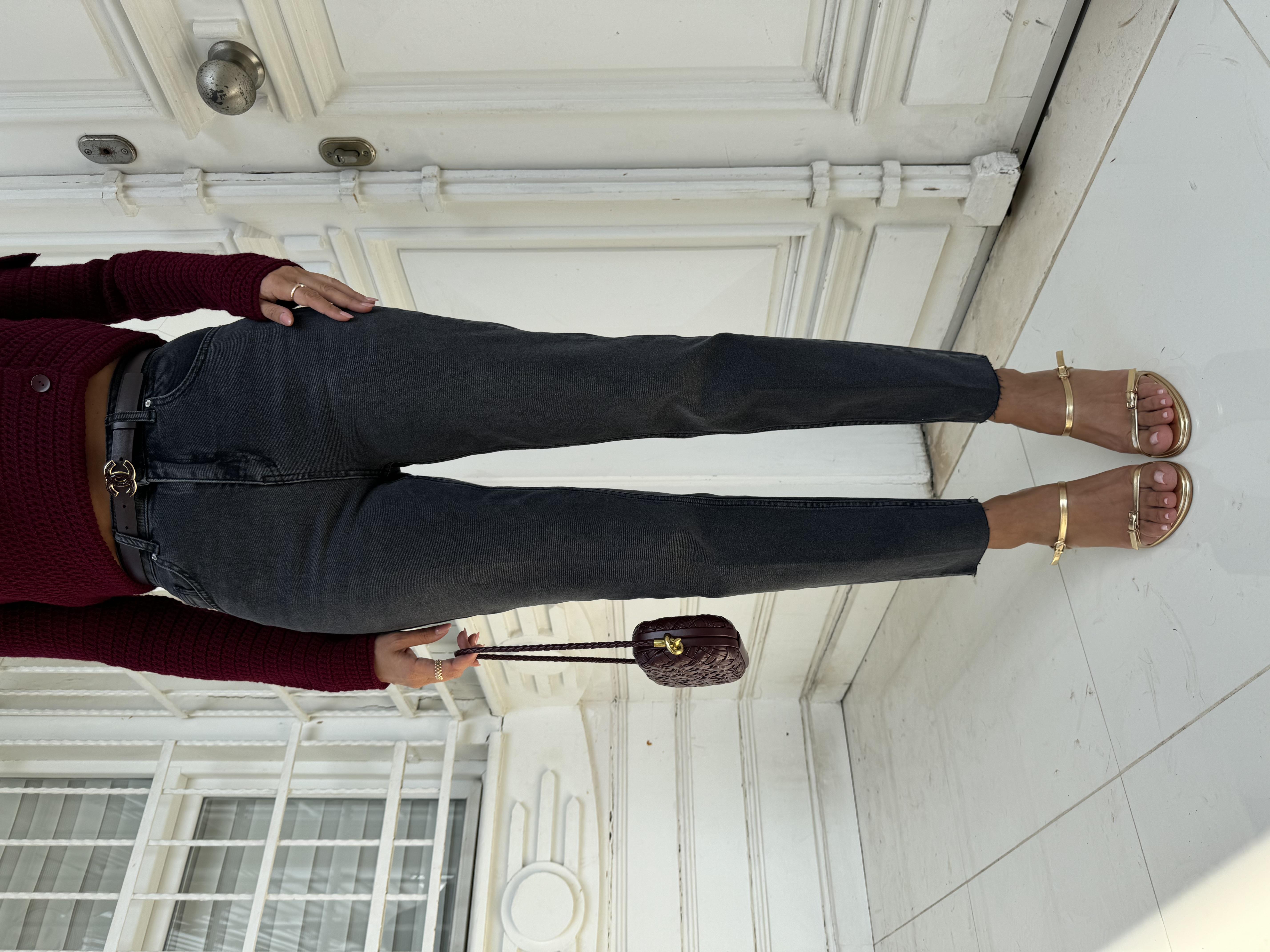 Füme Paçası Dikişsiz Eskitmeli Mom Pantolon