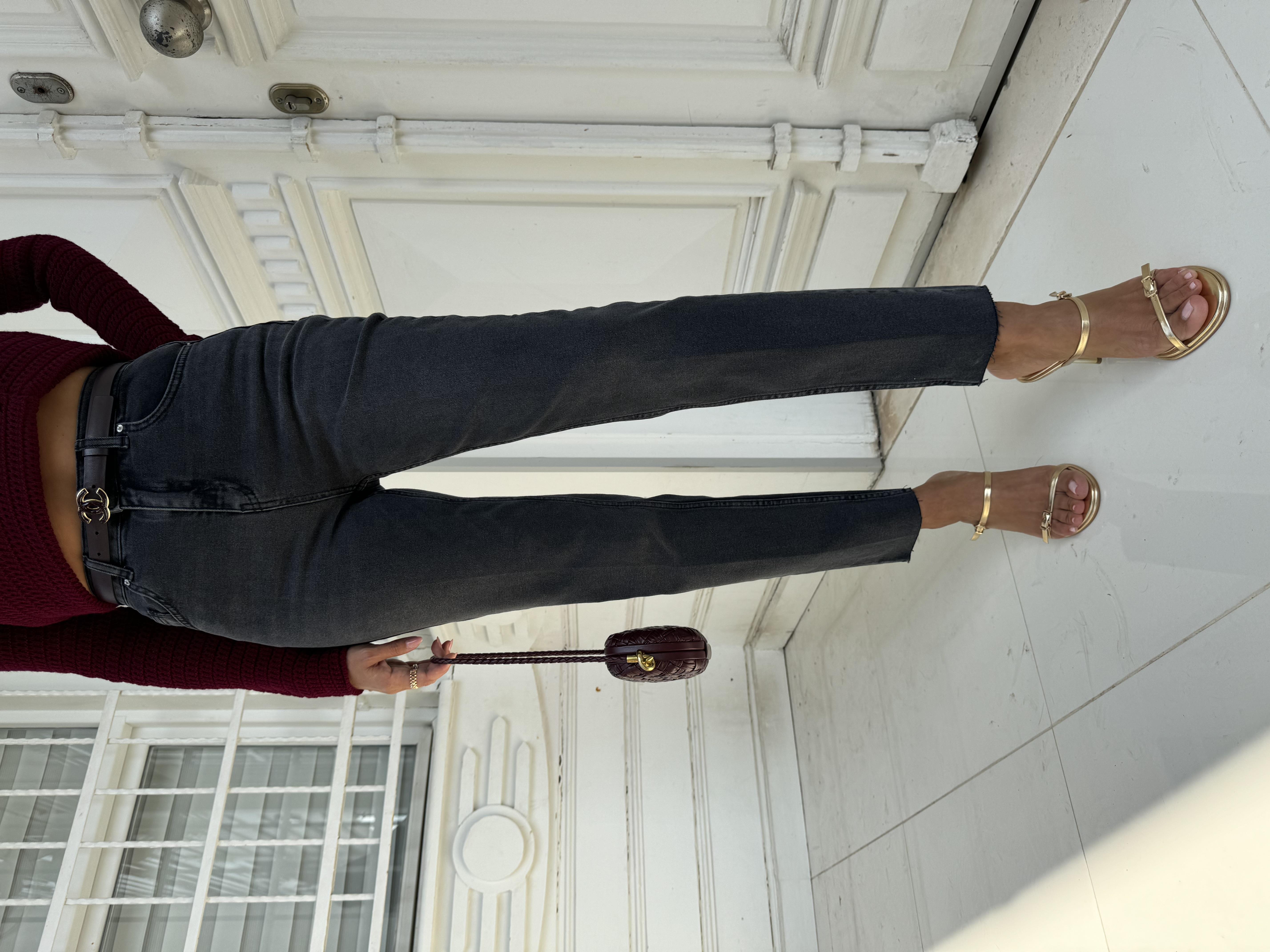 Füme Paçası Dikişsiz Eskitmeli Mom Pantolon
