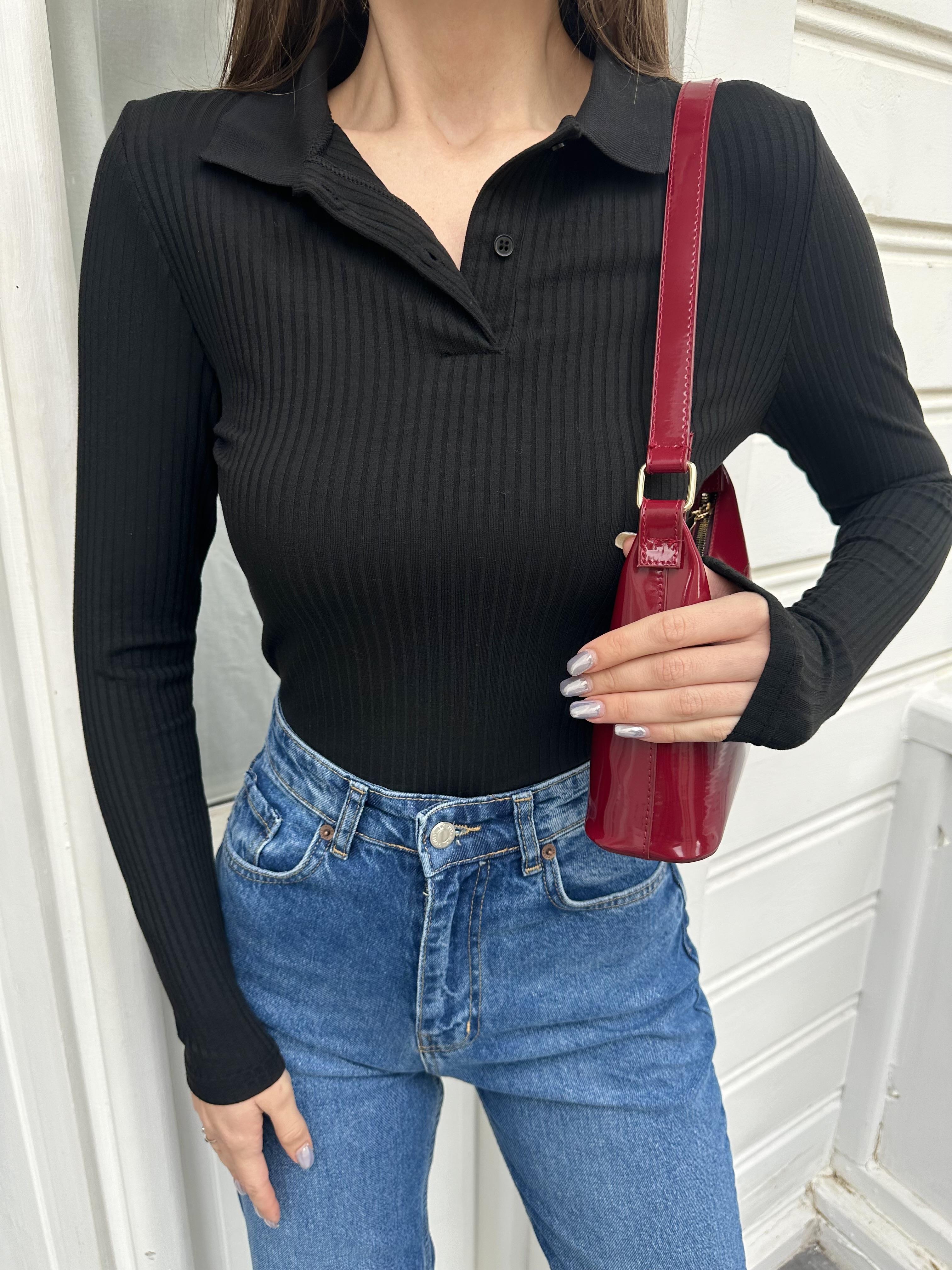 Siyah Polo Yaka Basic Body