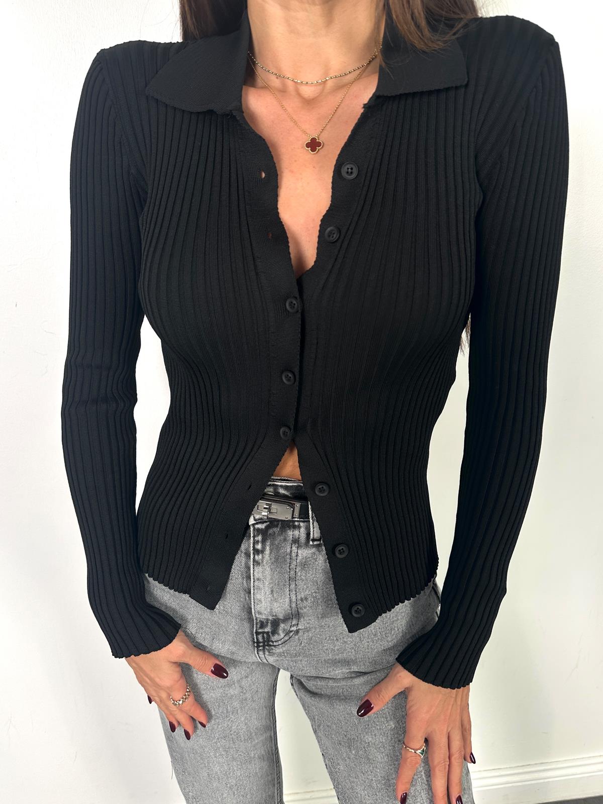 Siyah Polo Yaka Hırka