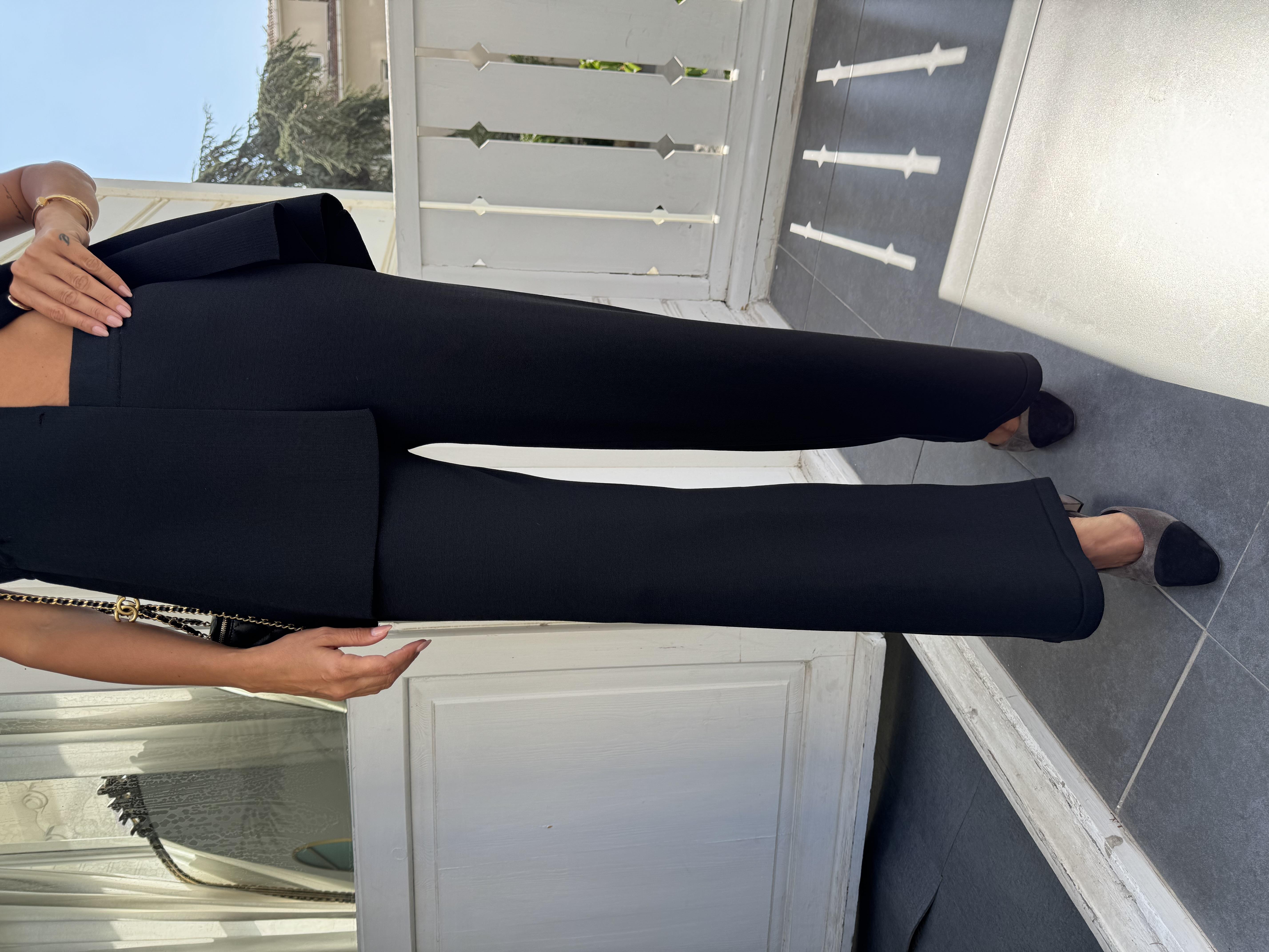 Siyah Premium İnce Fitilli Triko Pantolon