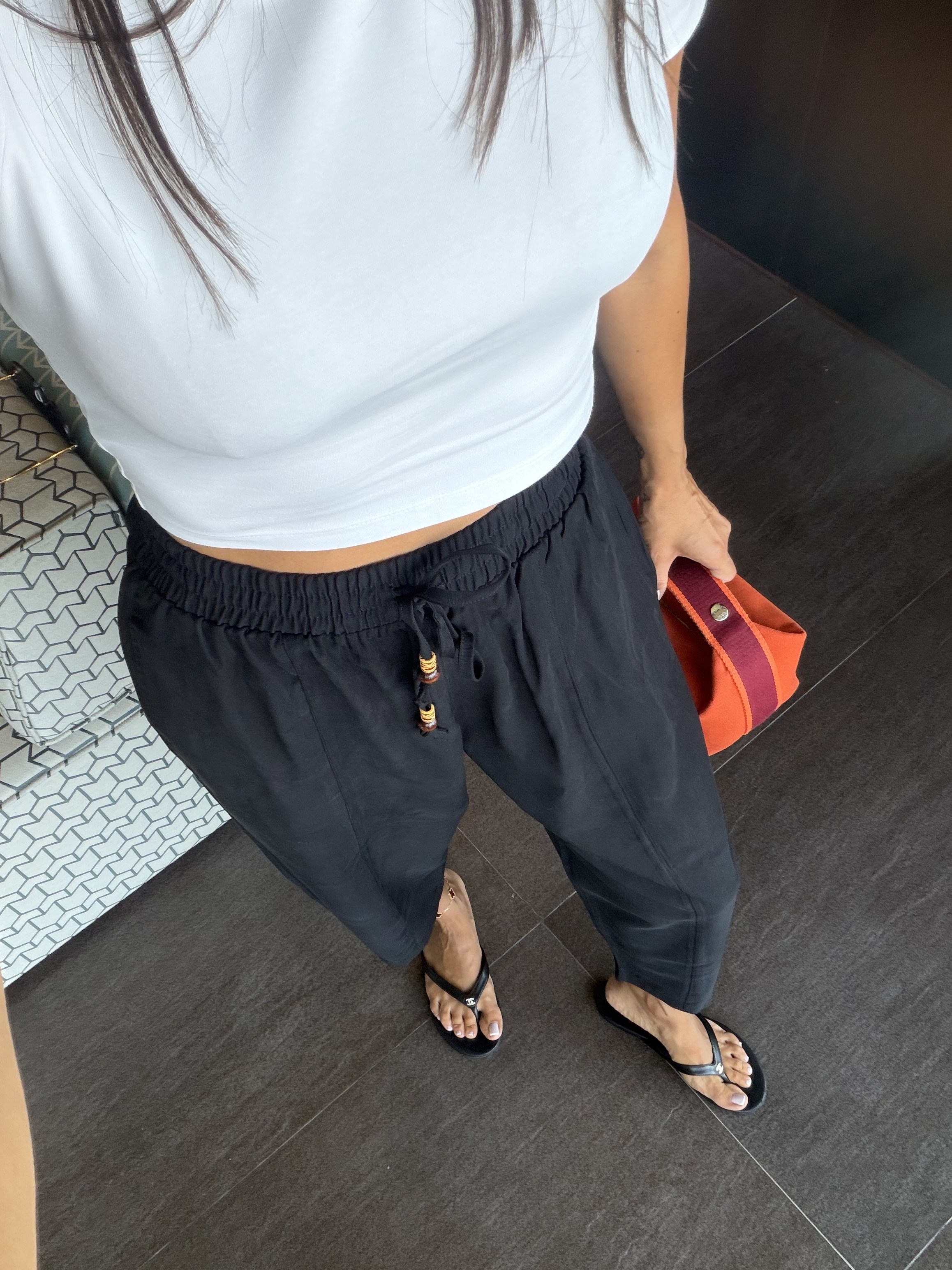 Siyah Tencel Bağcıklı Kumaş Pantolon