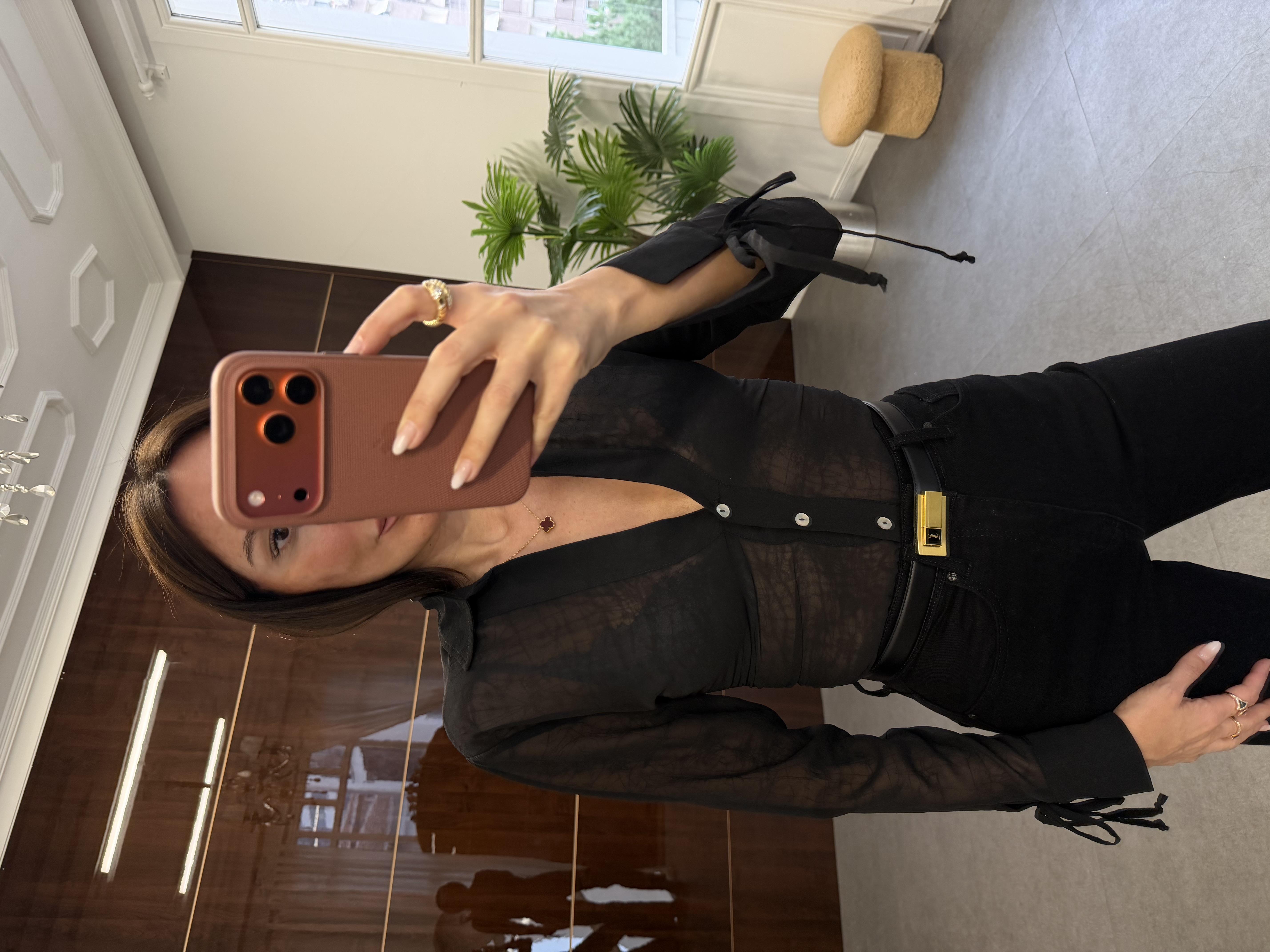 Siyah Transparan Kraşlı Gömlek