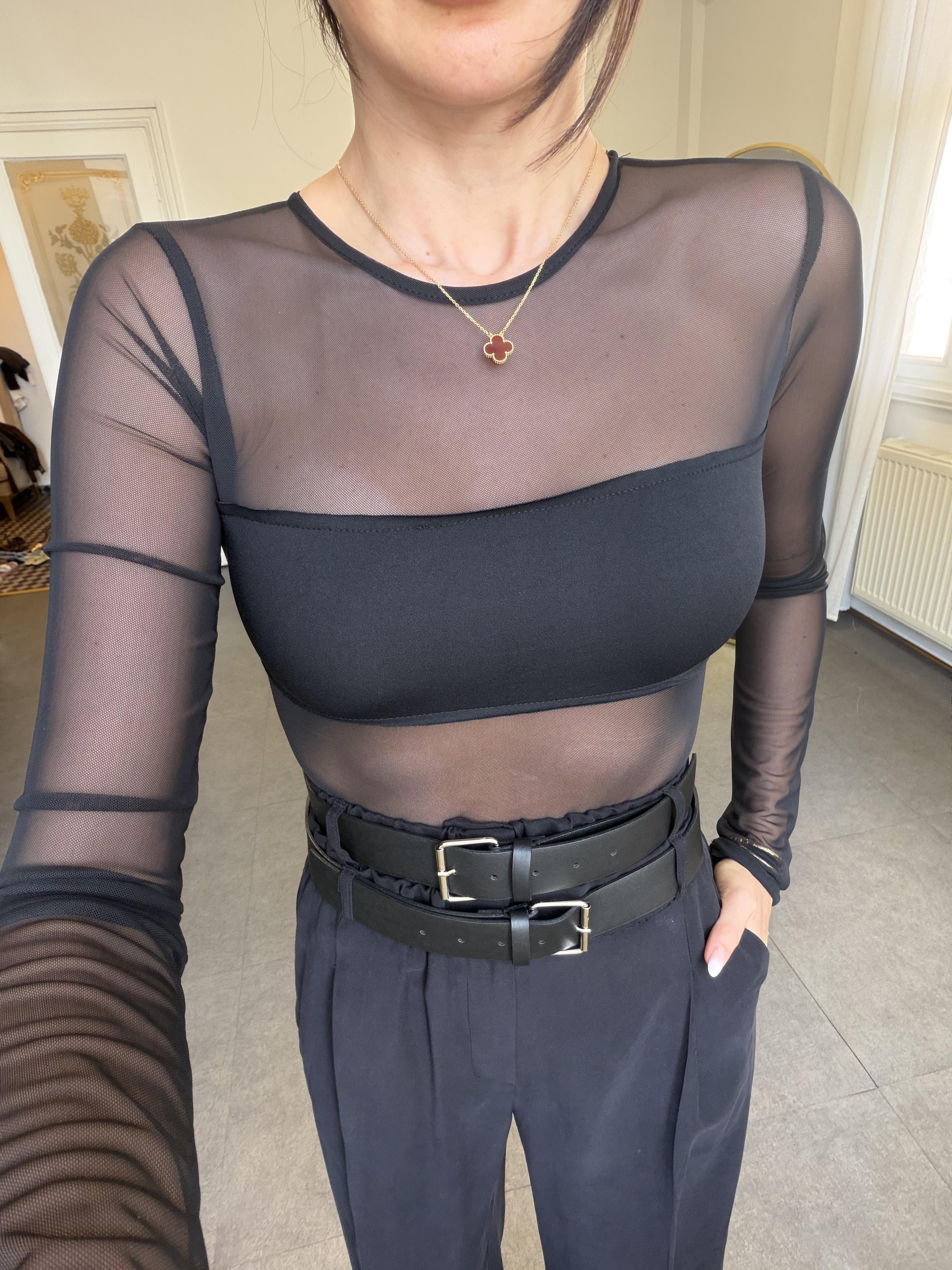 Siyah Tül Tasarım Bodysuit