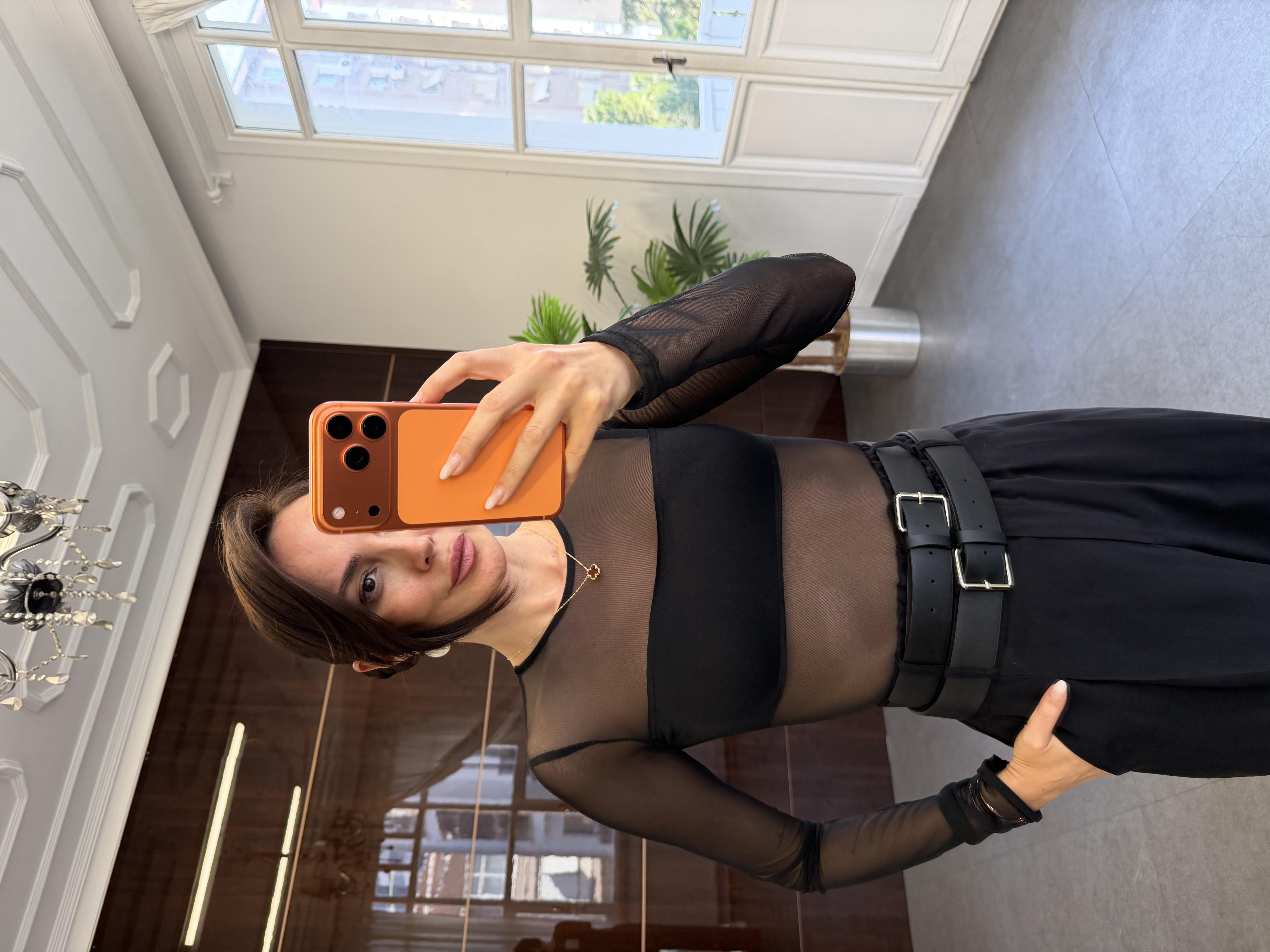 Siyah Tül Tasarım Bodysuit