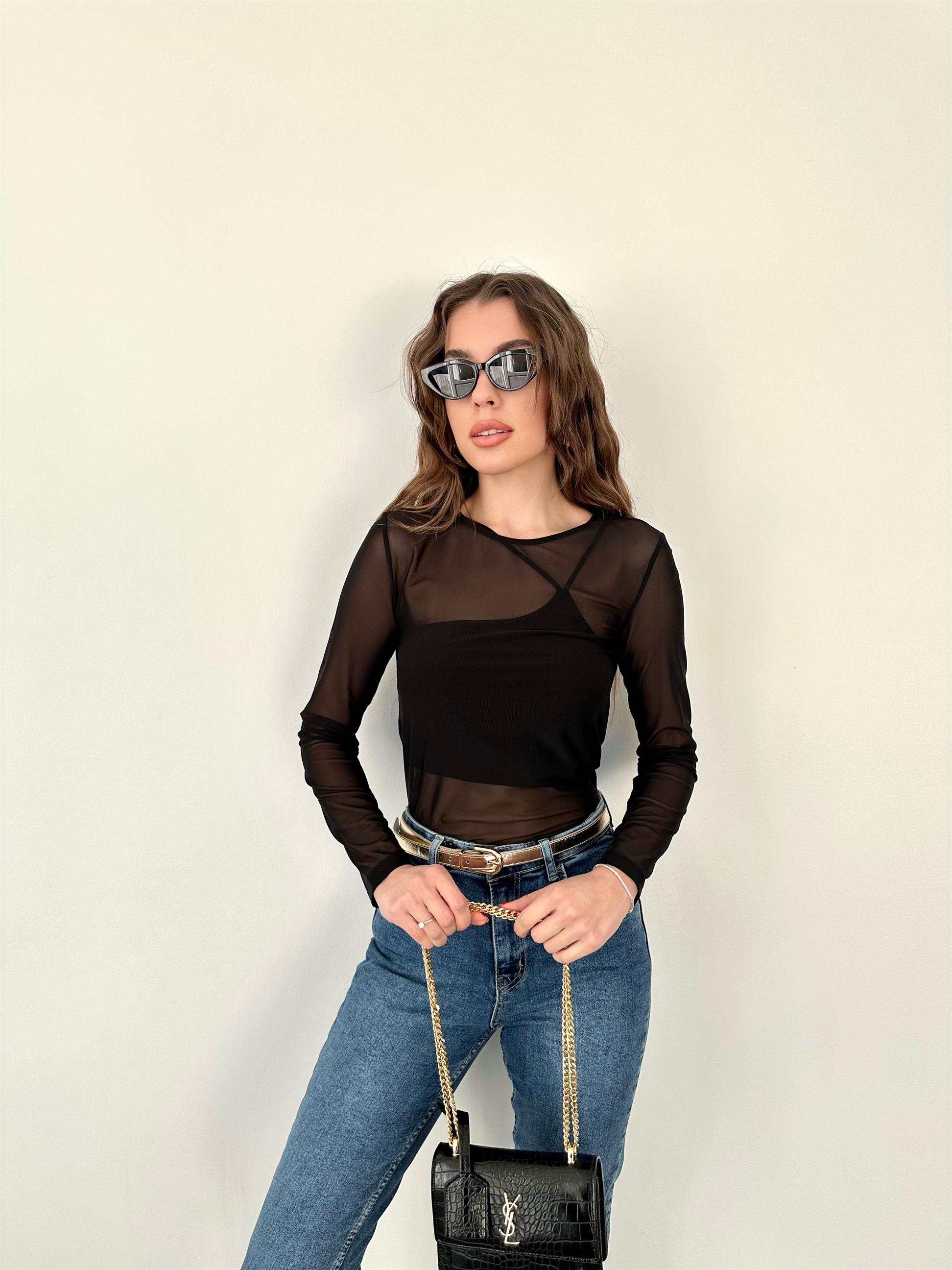 Siyah Tül Top Bluz