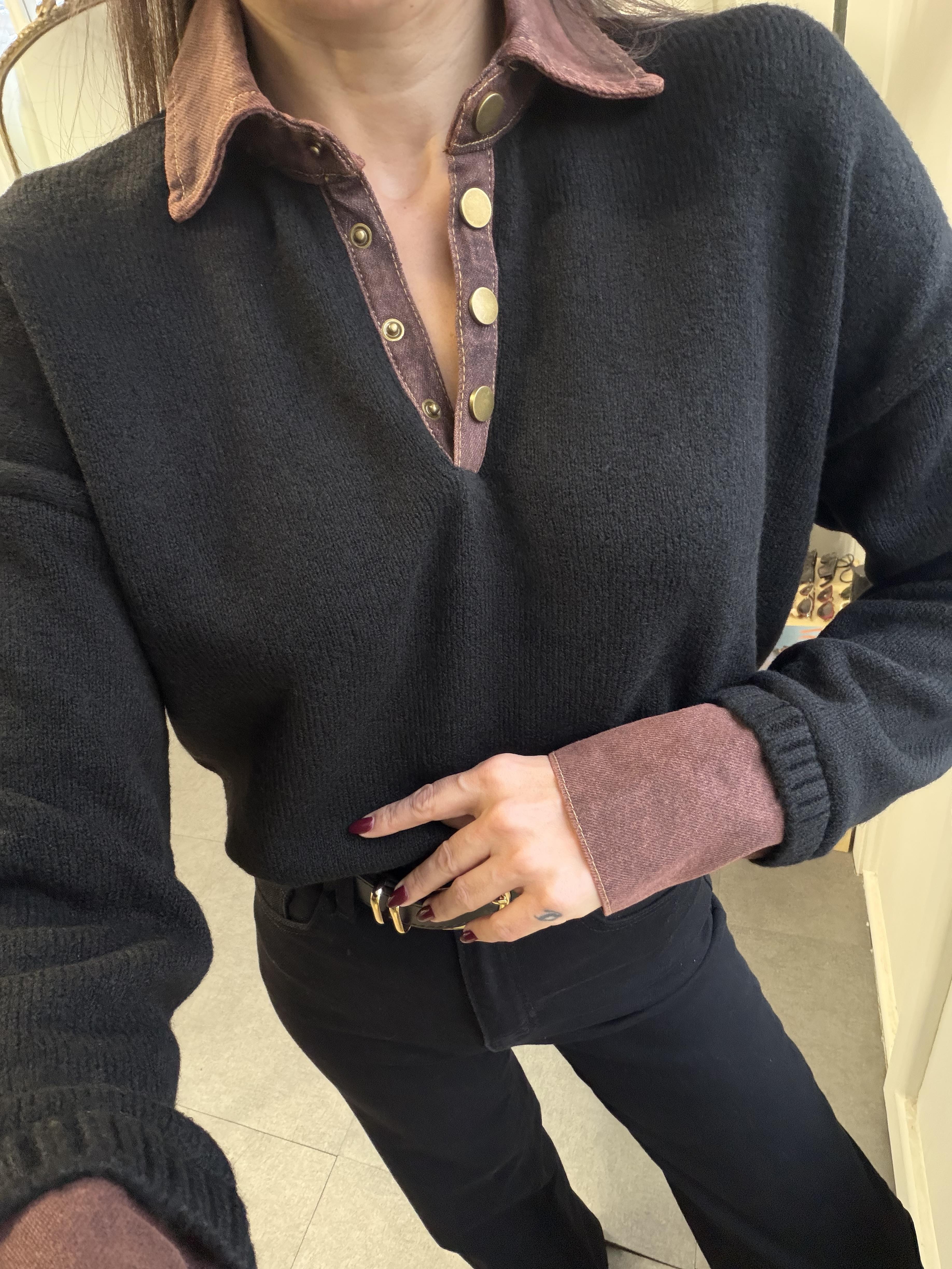 Siyah Yakası Kot Kazak