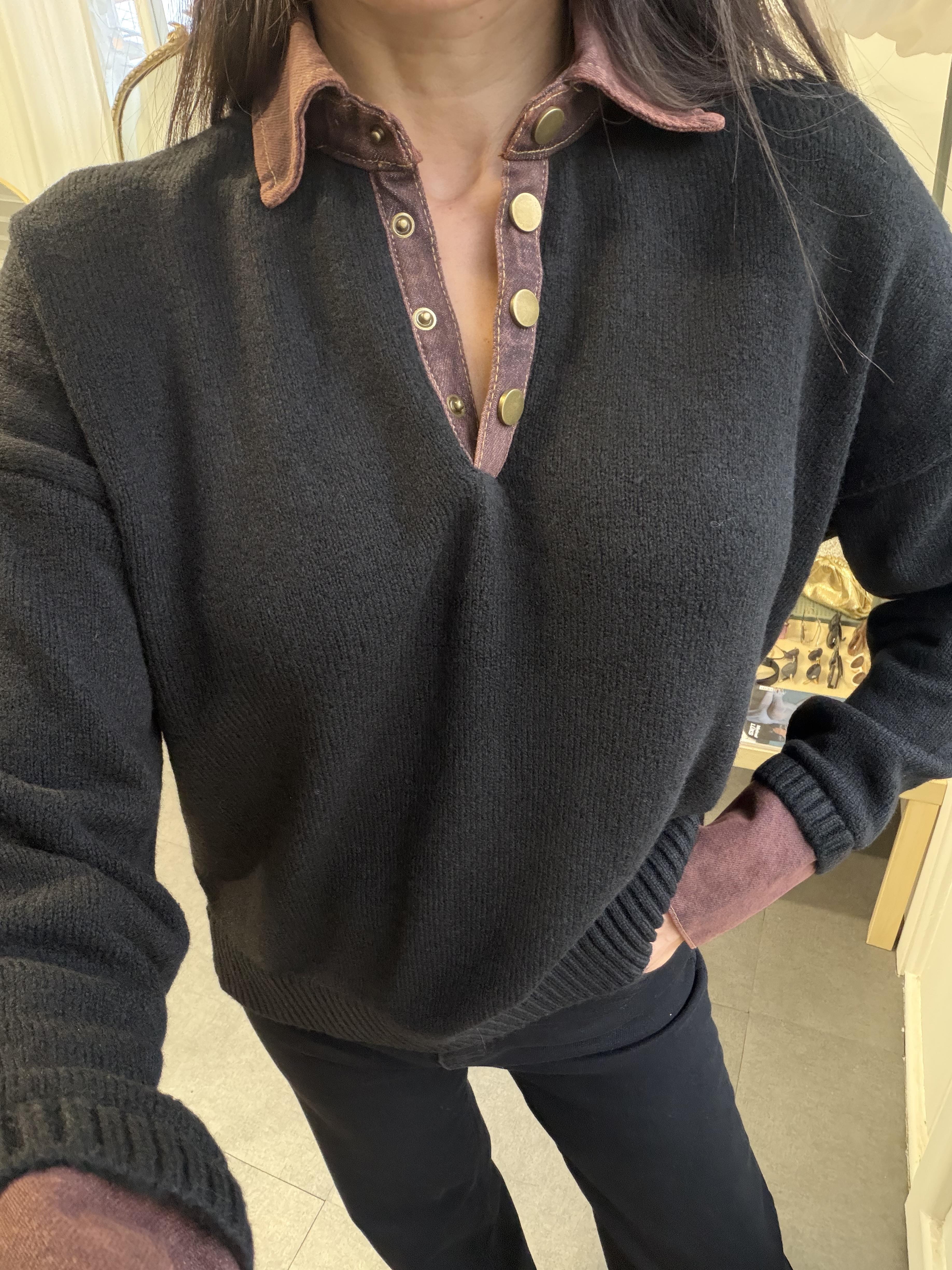 Siyah Yakası Kot Kazak