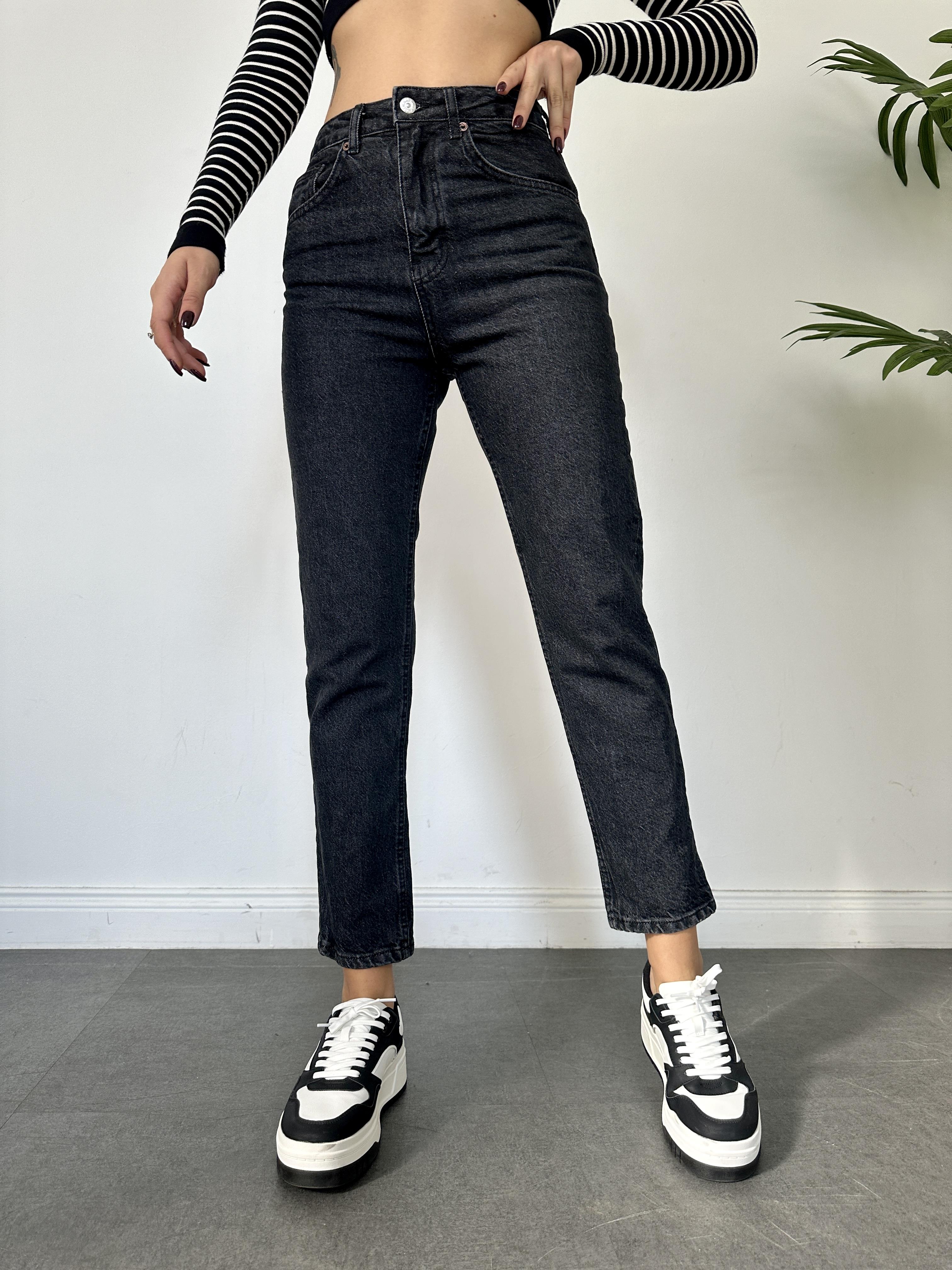 Füme Yıkamalı Mom Jean Pantolon