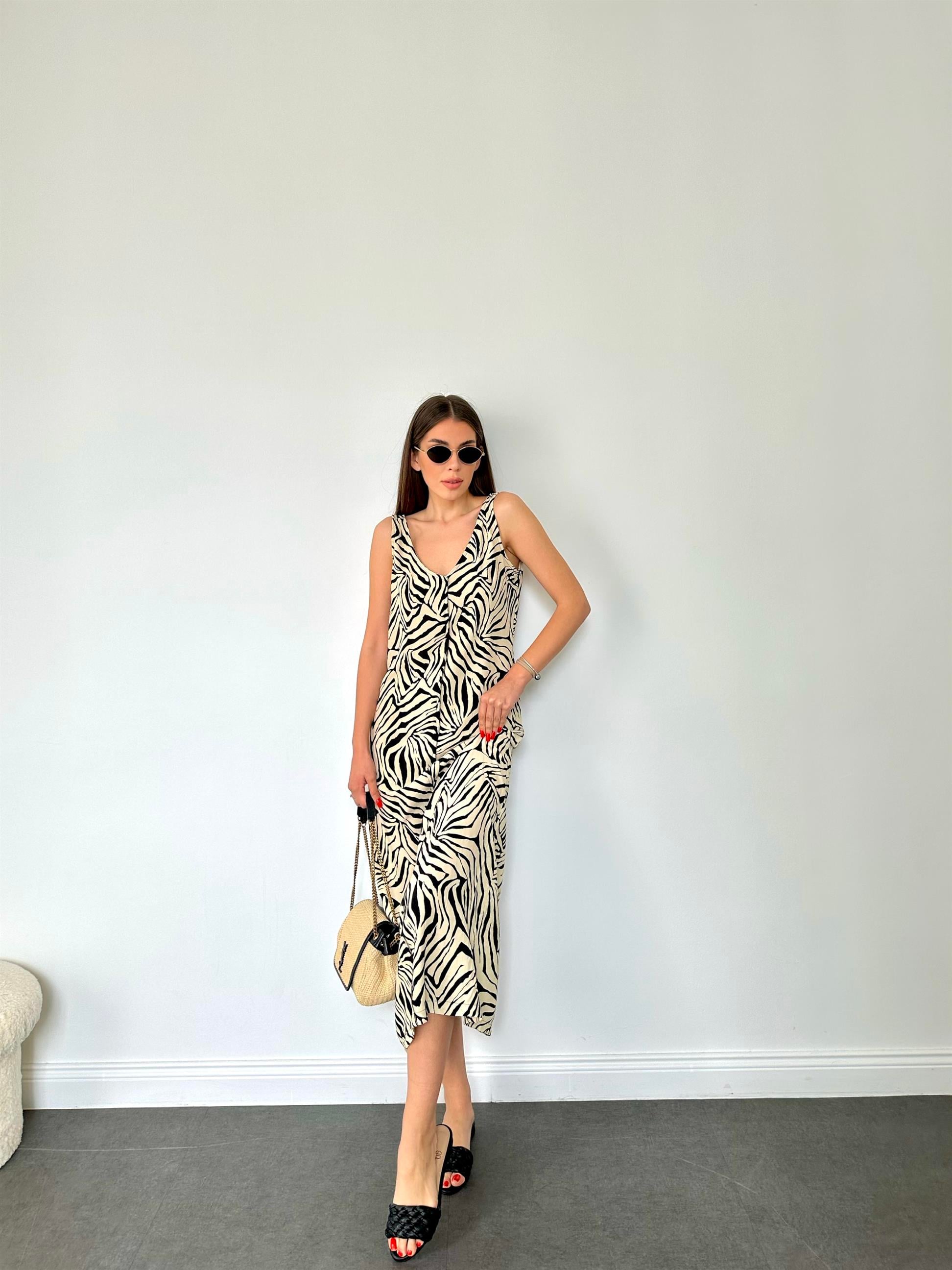 Siyah Zebra Kadın Elbise