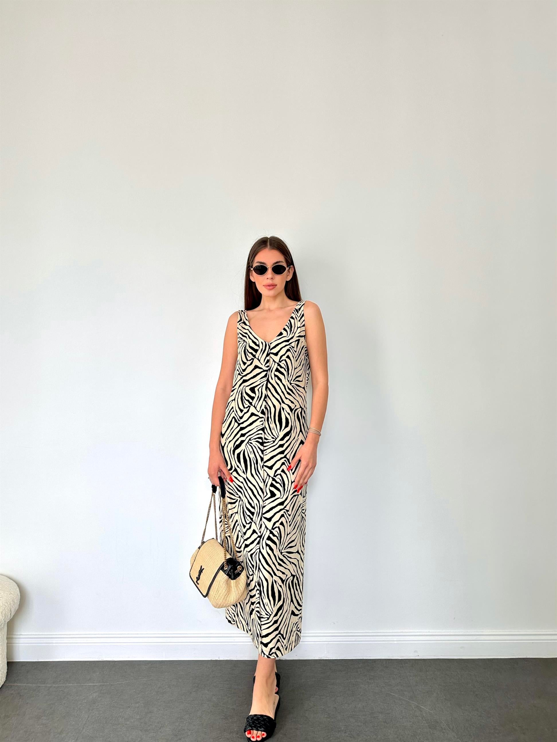 Siyah Zebra Kadın Elbise