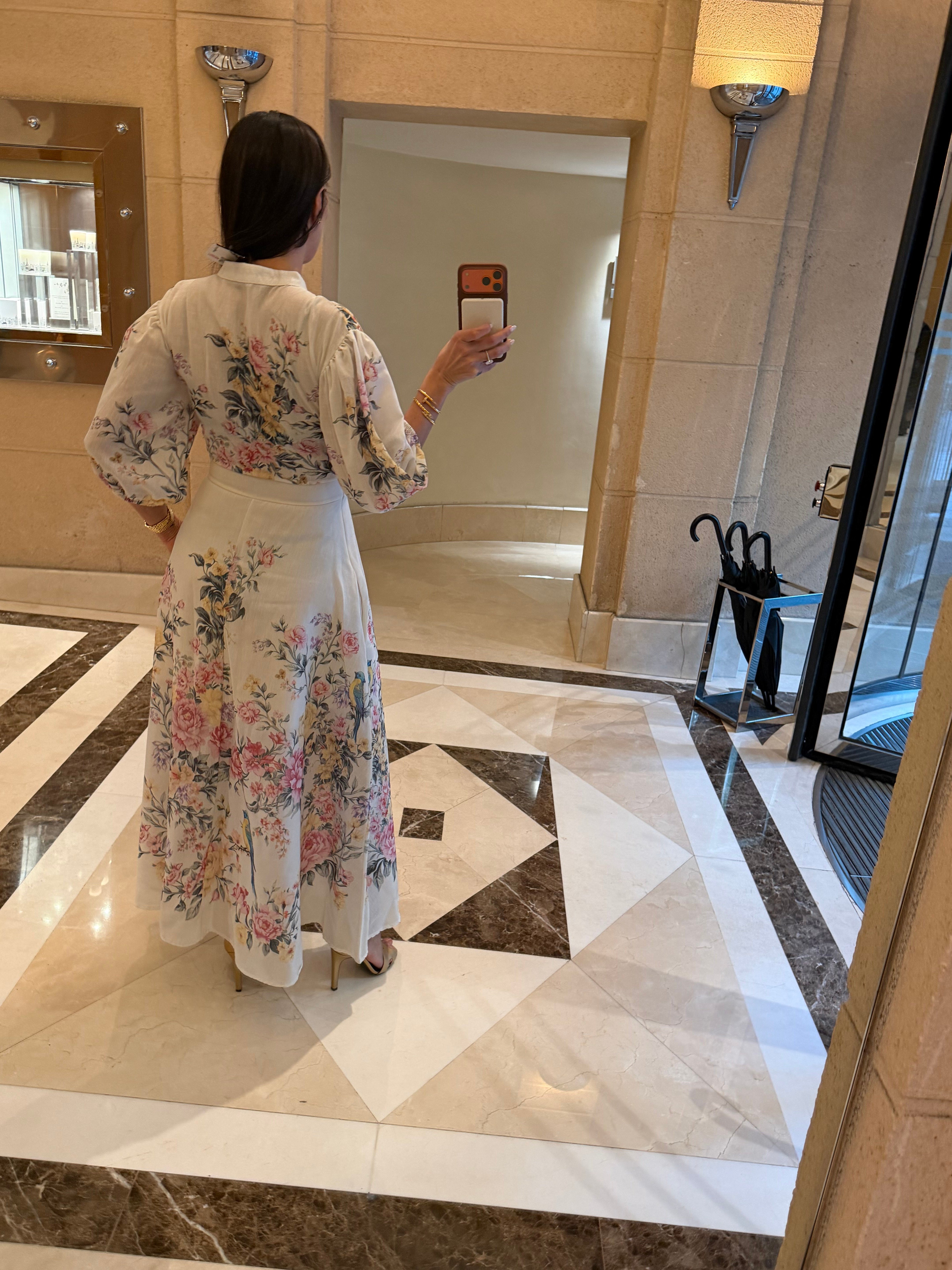 Soft Sarı Hakim Yaka Desenli Yarım Kol Elbise