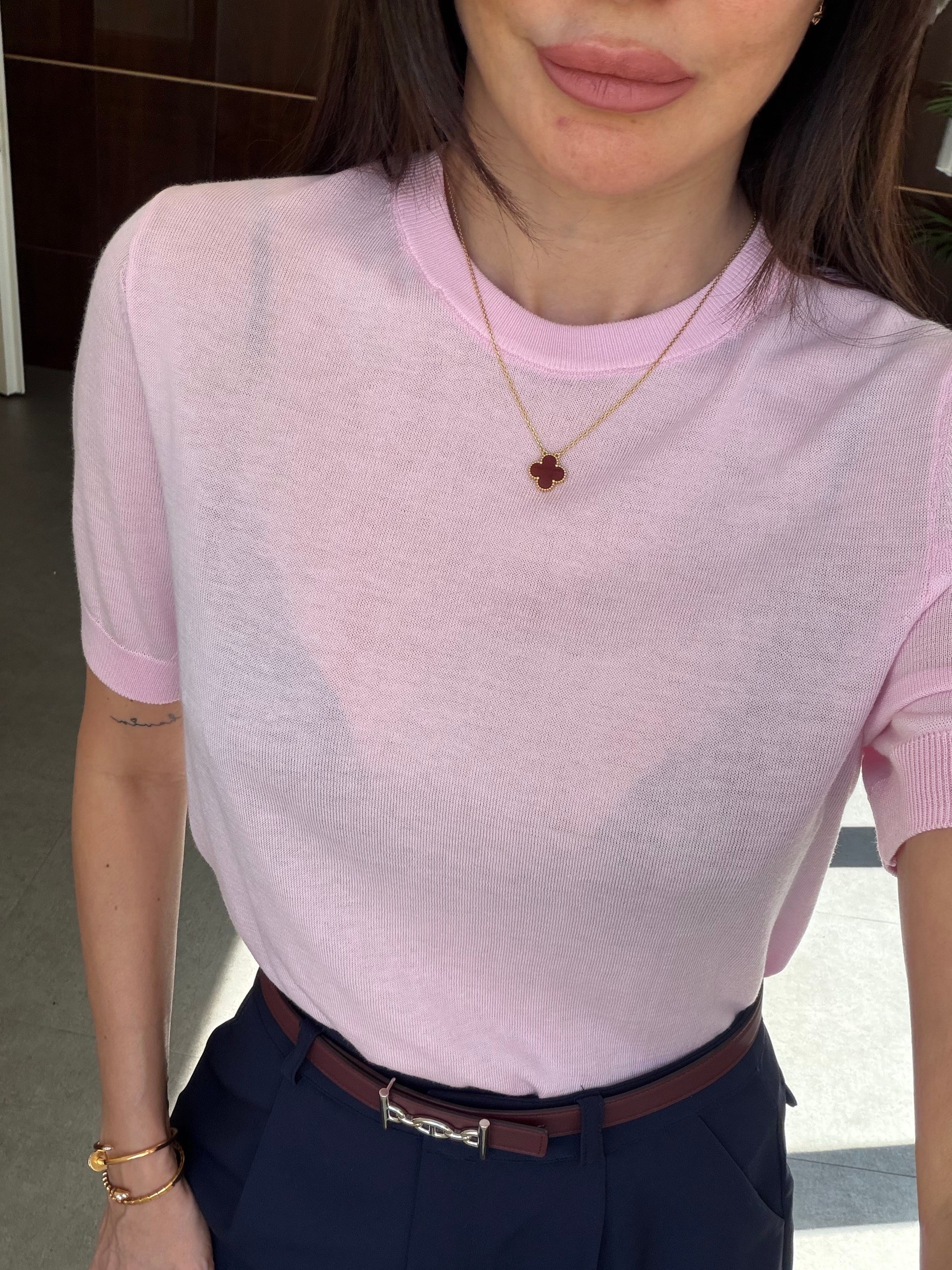 Toz Pembe İpek Karışımlı Bluz
