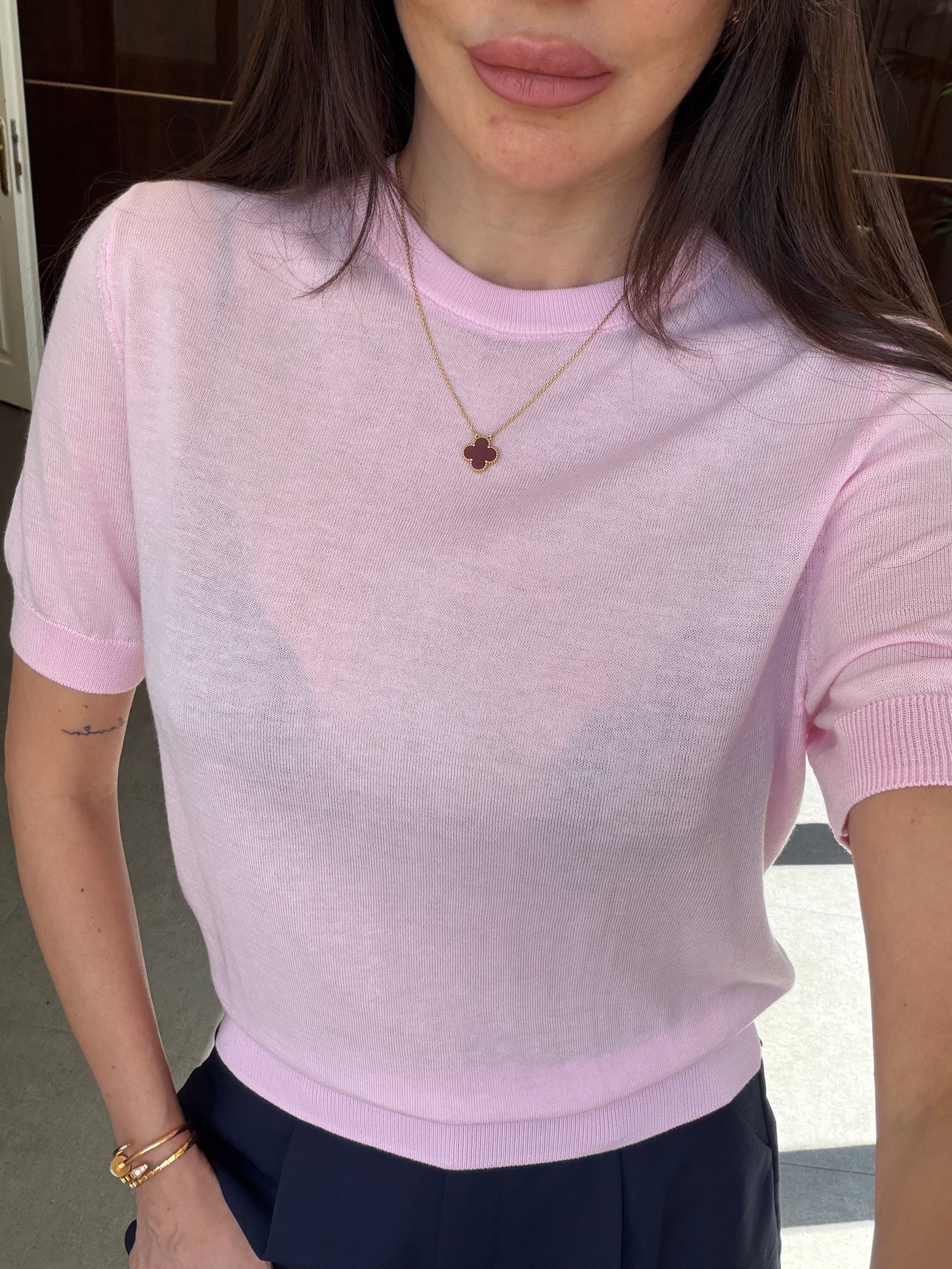 Toz Pembe İpek Karışımlı Bluz