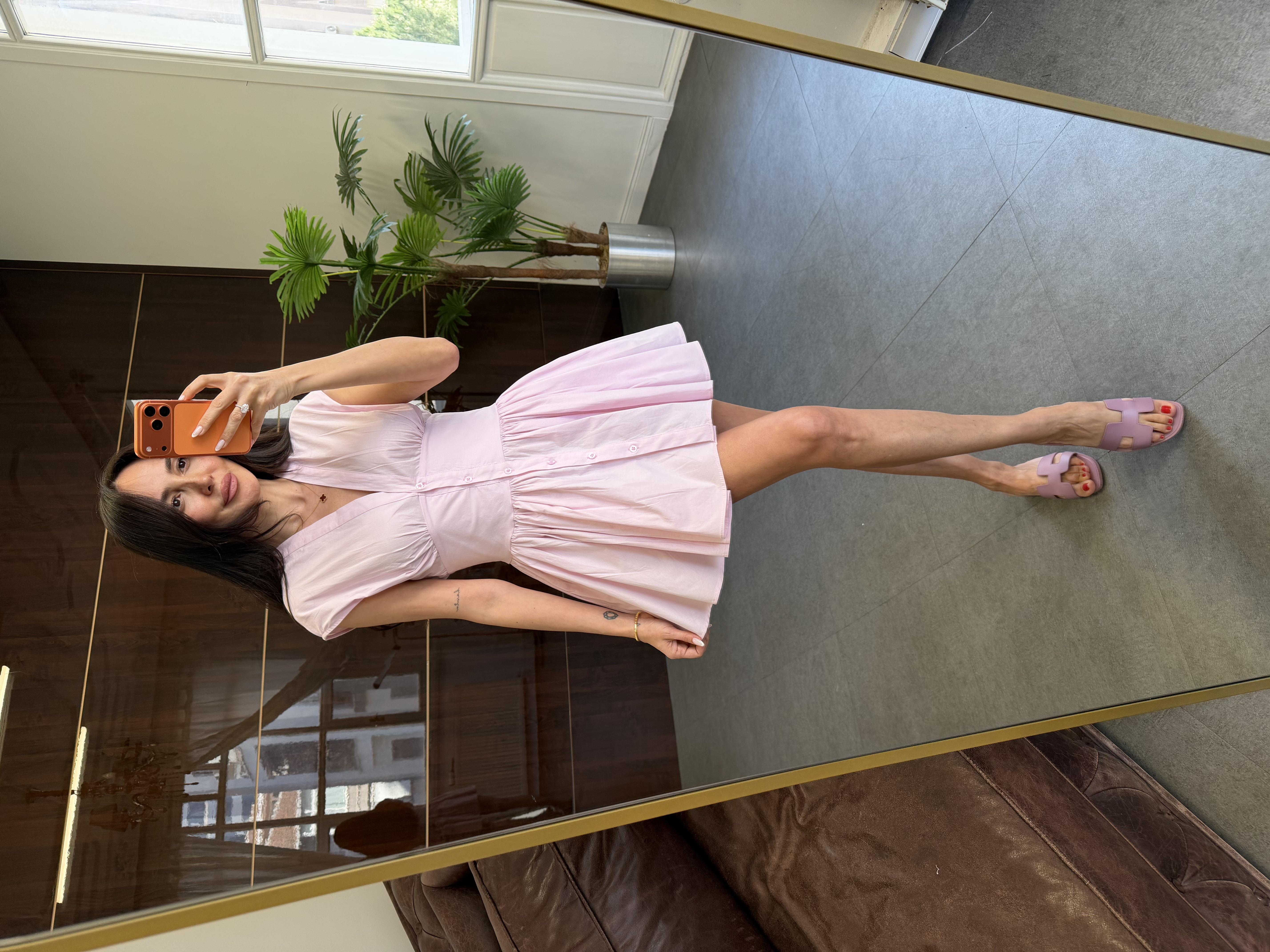 Toz Pembe Poplin Elbise