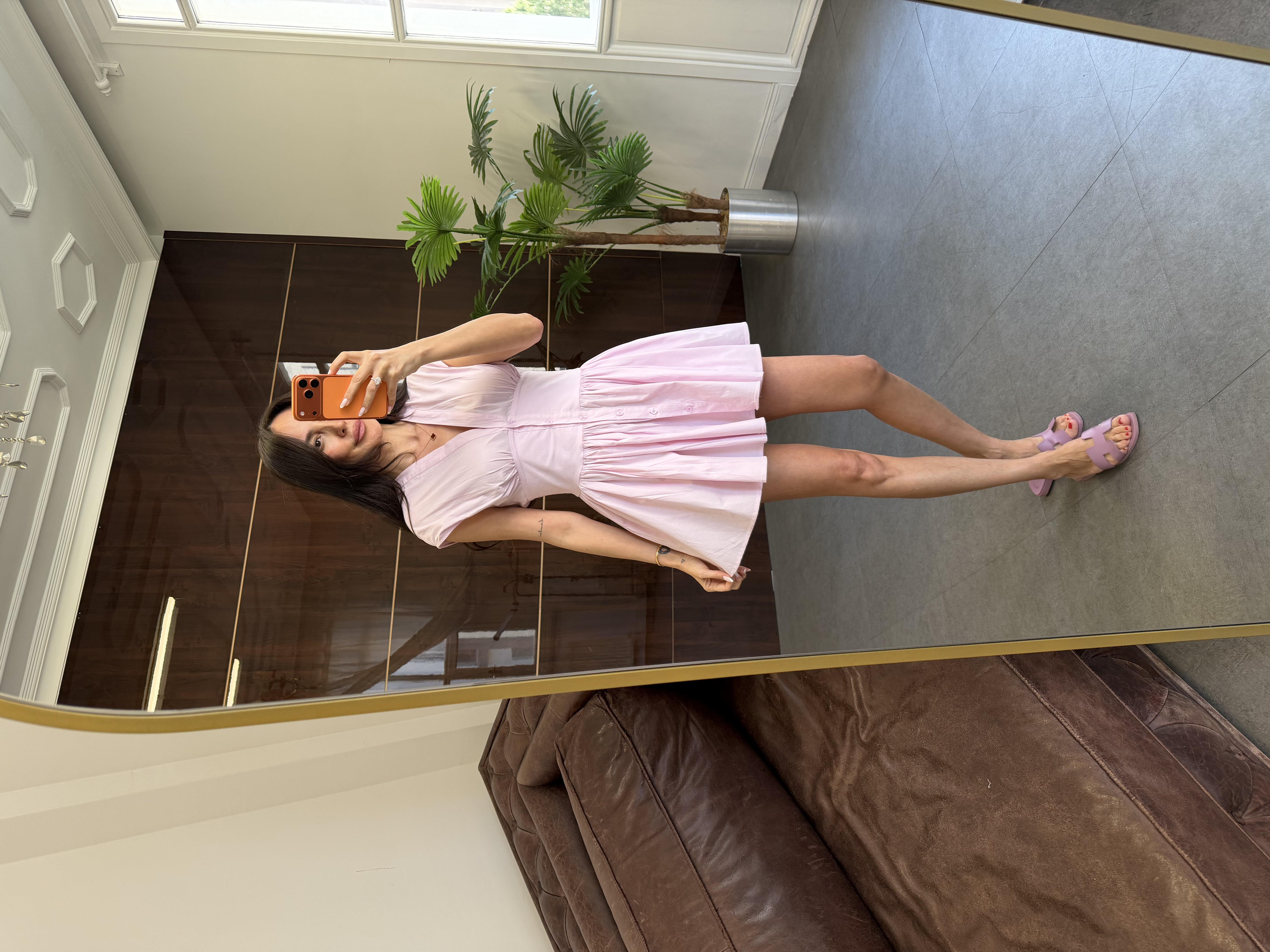 Toz Pembe Poplin Elbise