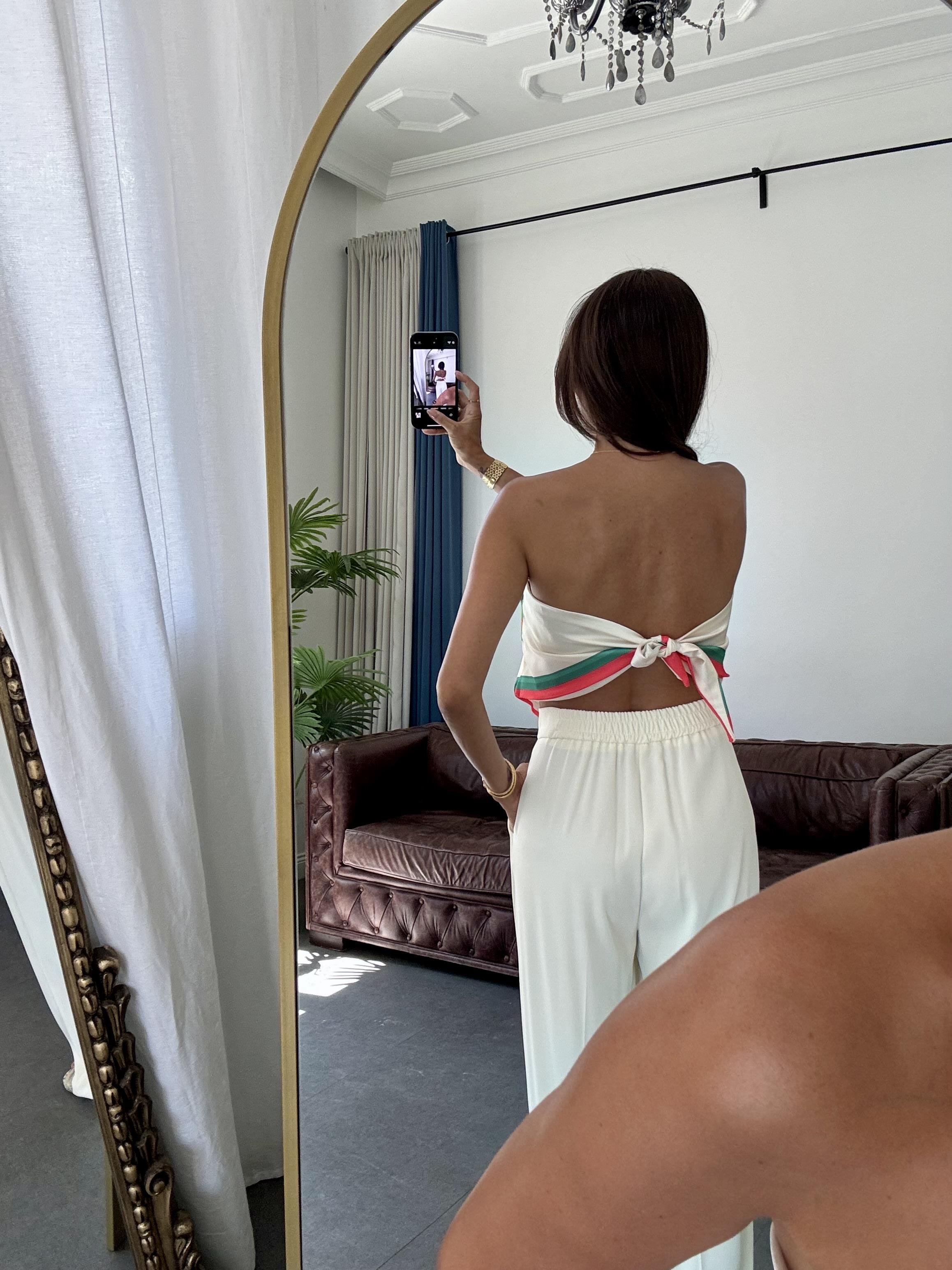 Turuncu Asimetrik Desenli Şal Bluz