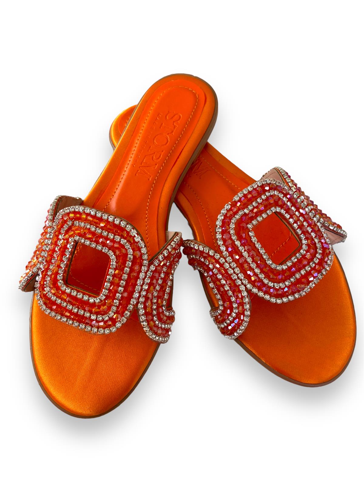 Turuncu Clara Taşlı Terlik