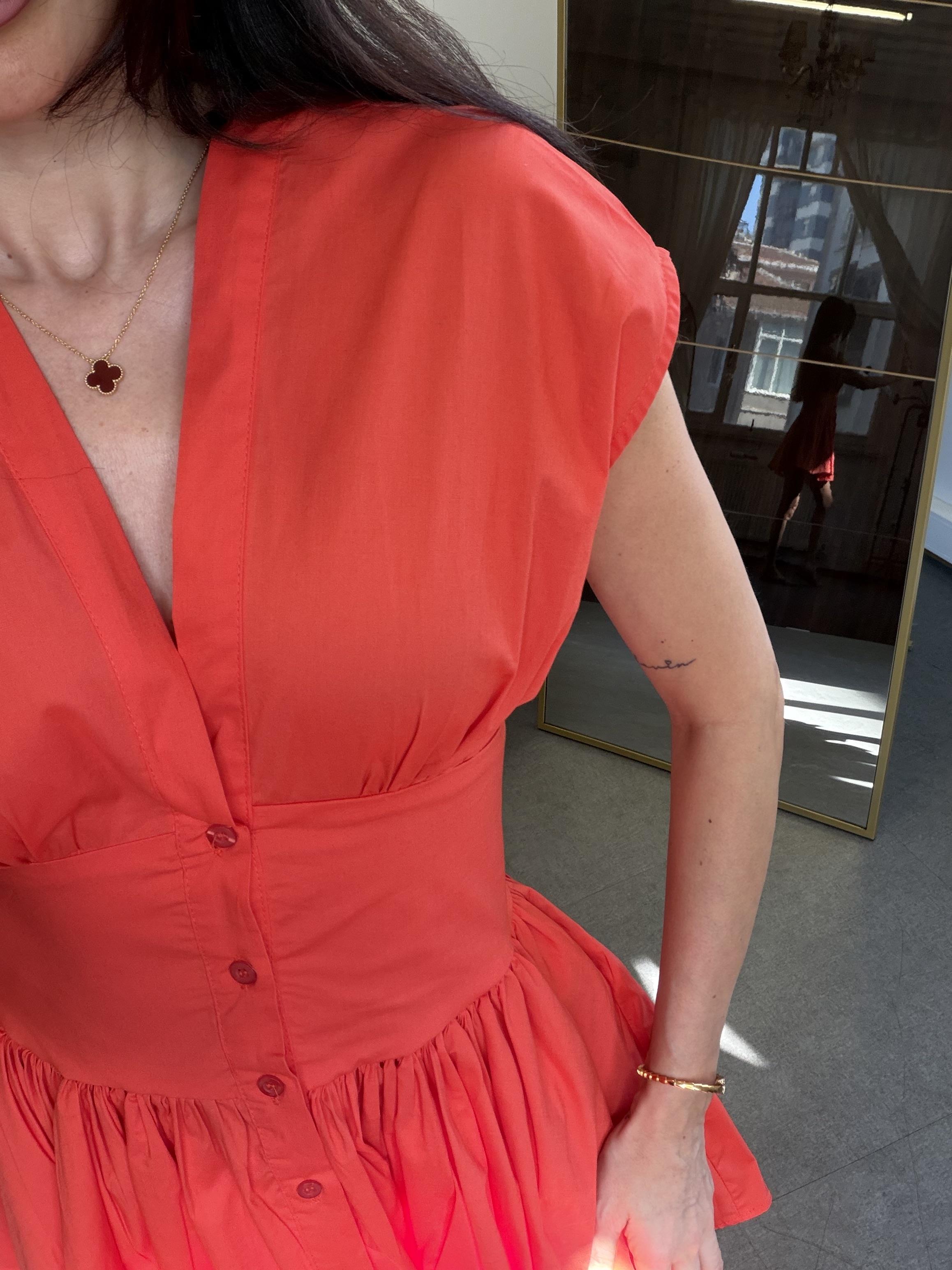 Turuncu Poplin Elbise