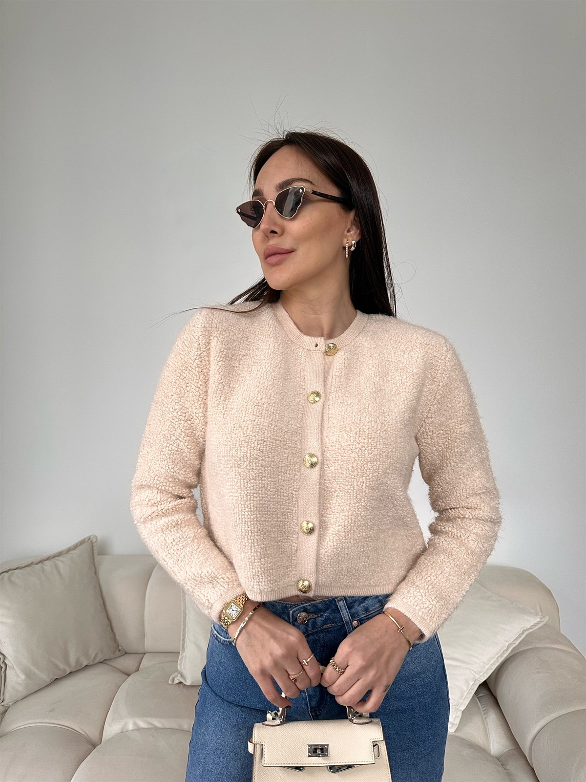Vanilya Altın Renk Düğmeli Hırka