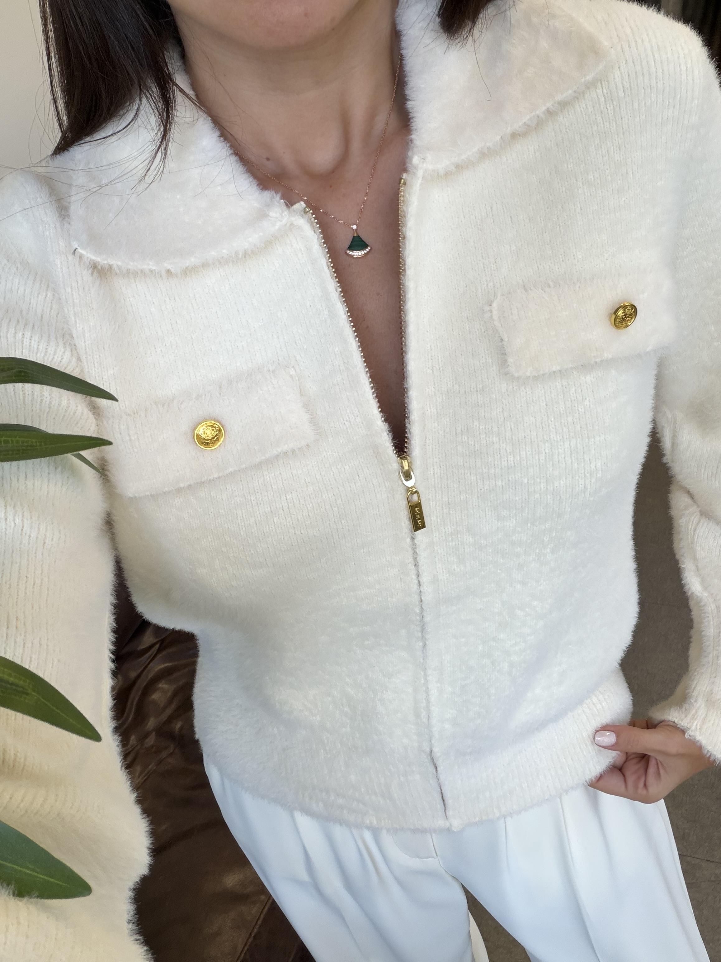 Vanilya Angora Fermuarlı Gömlek Yaka Hırka