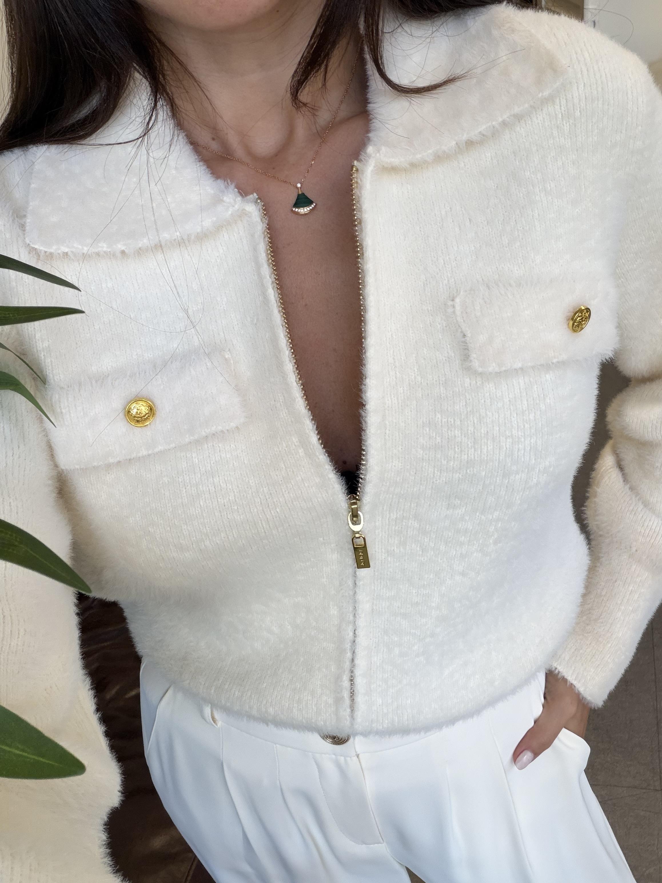 Vanilya Angora Fermuarlı Gömlek Yaka Hırka