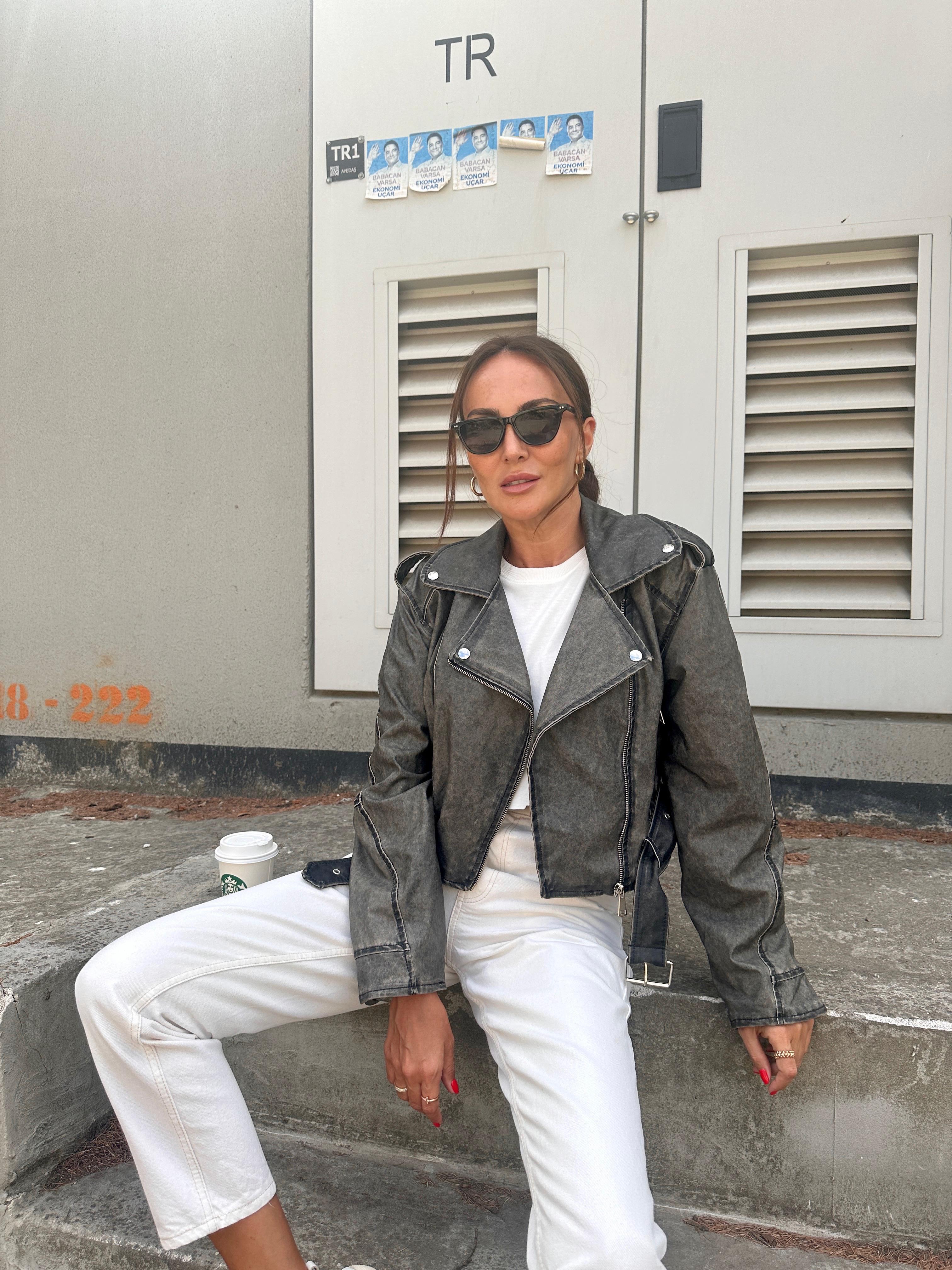 Vintage Biker Eskitme Deri Ceket