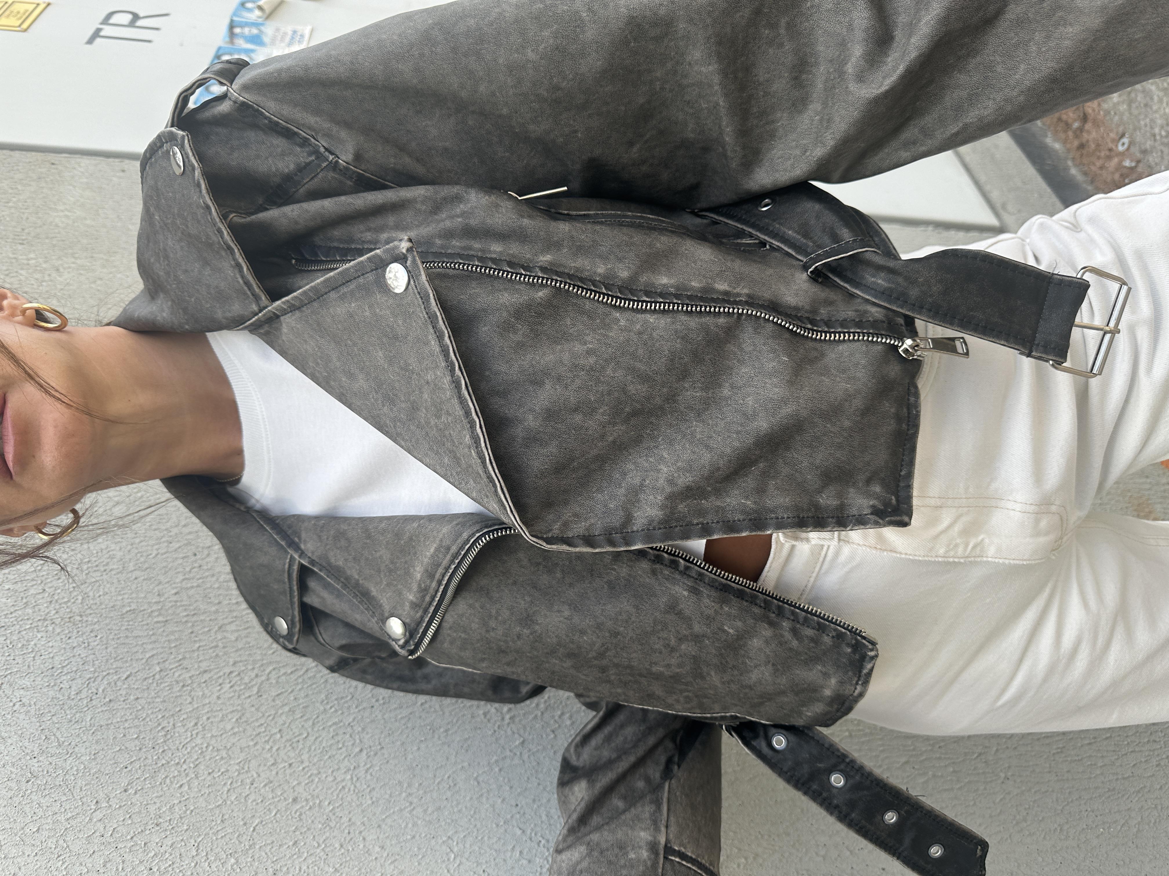 Vintage Biker Eskitme Deri Ceket