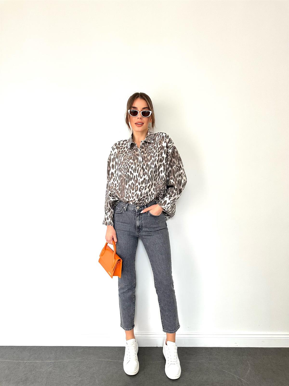 Vizon Oversize Leopar Gömlek