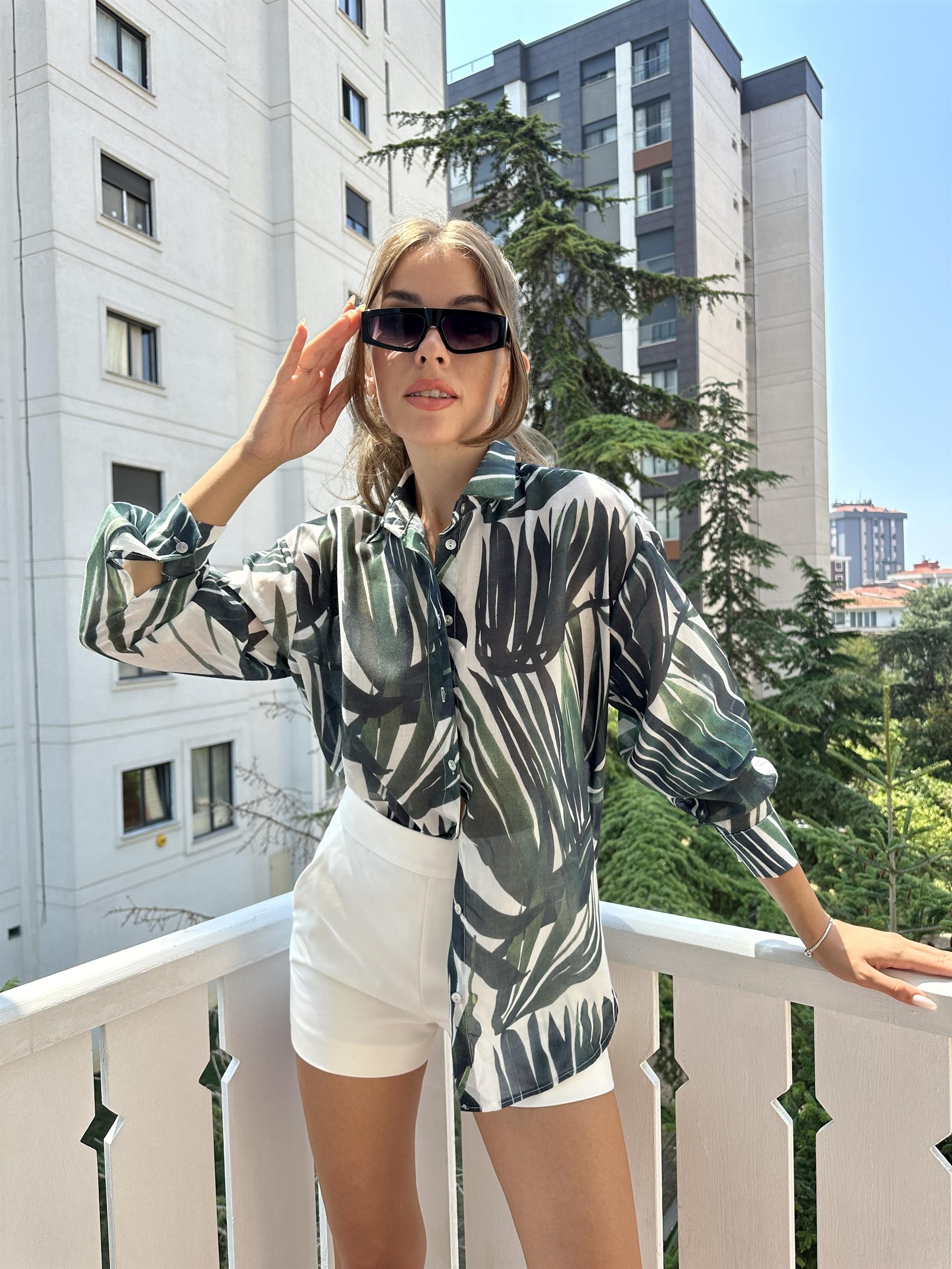 Yeşil Flowers Gömlek