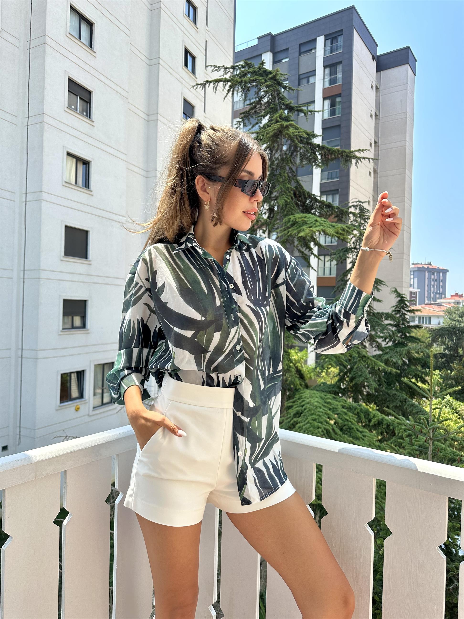 Yeşil Flowers Gömlek