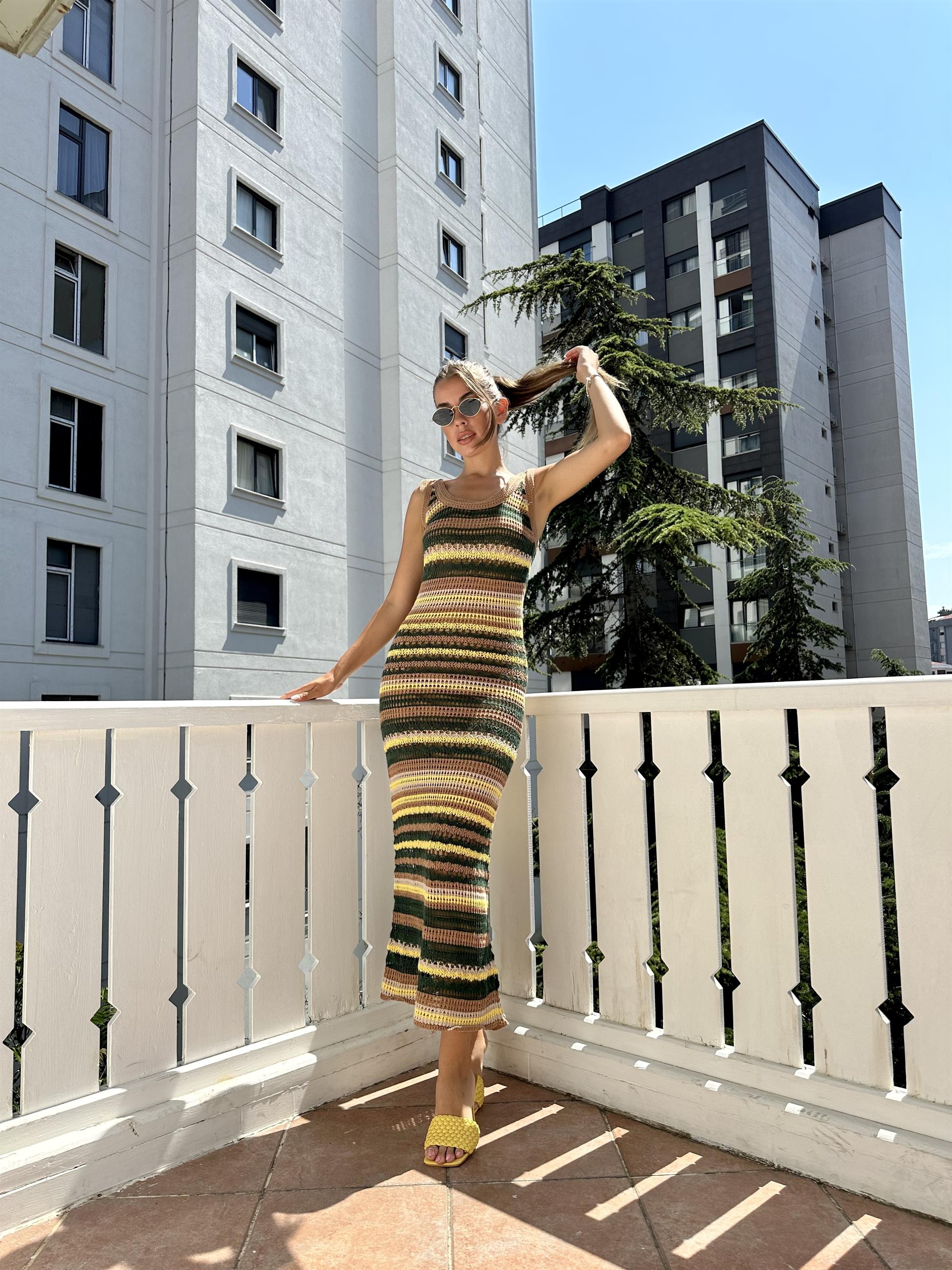 Yeşil Merserize Midi Elbise