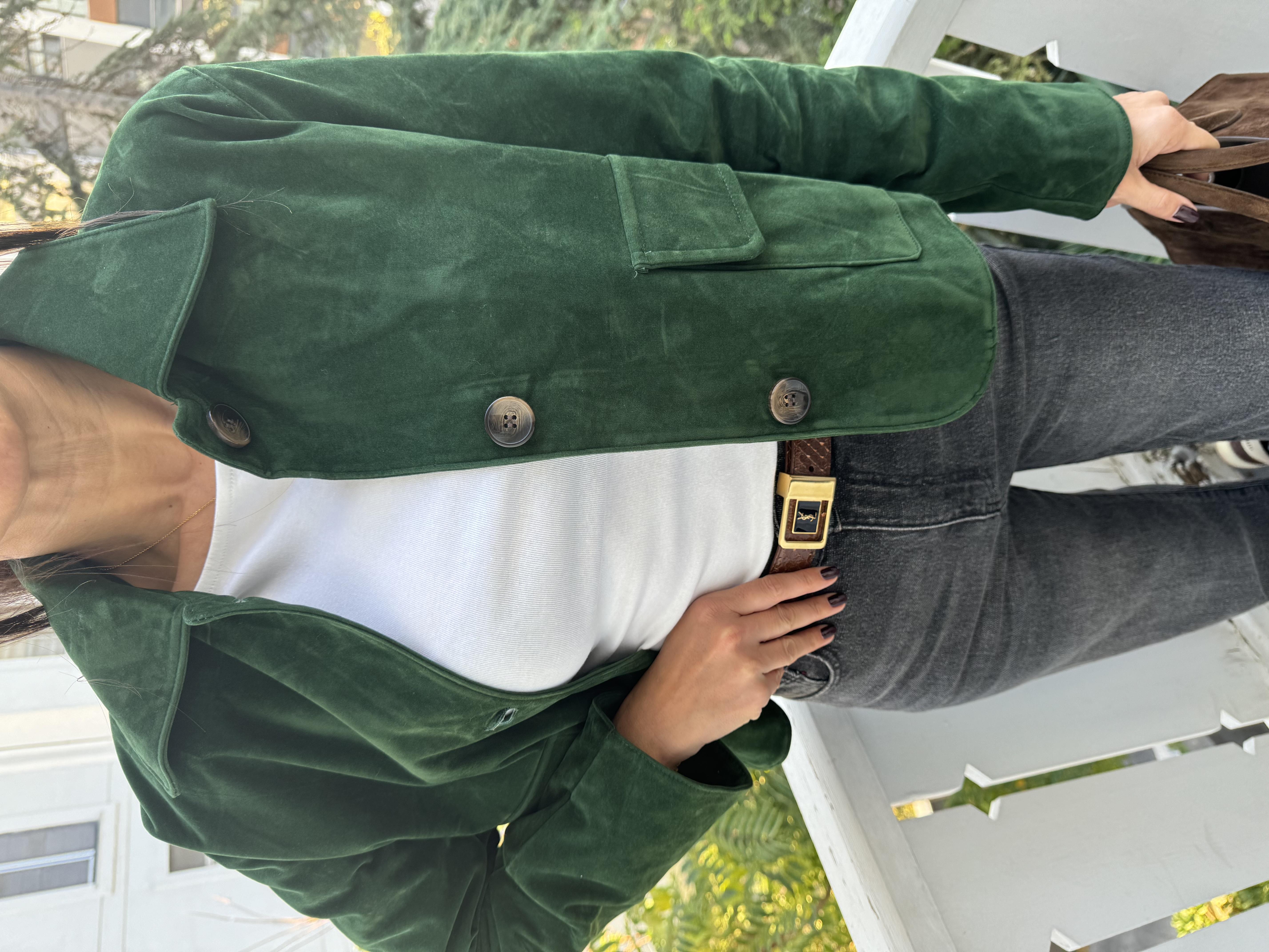 Yeşil Mini Astarlı Güderi Ceket