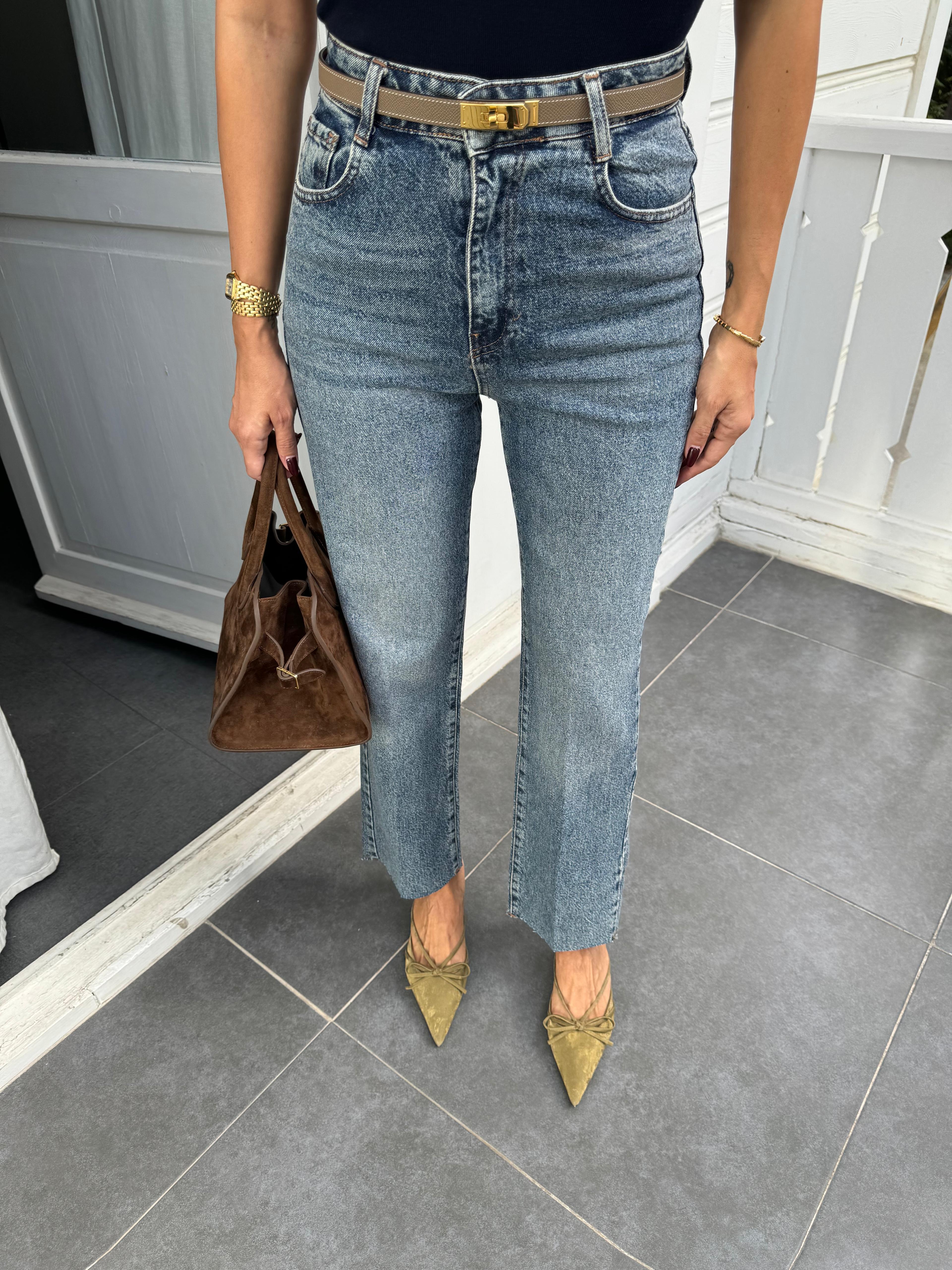 Yıkamalı Düz Kesim Jean Pantolon